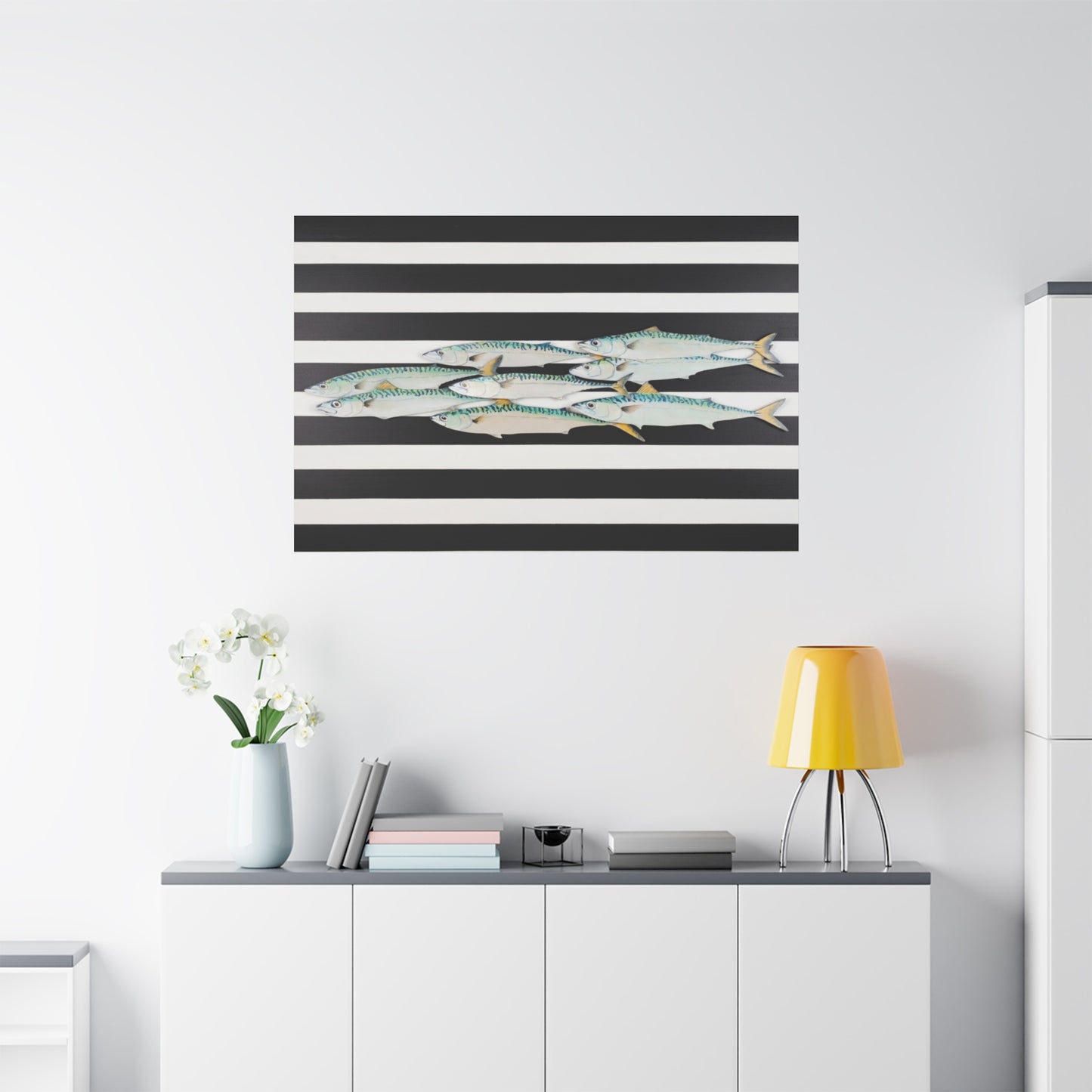 Striped Mackerel School Matte Canvas Print
