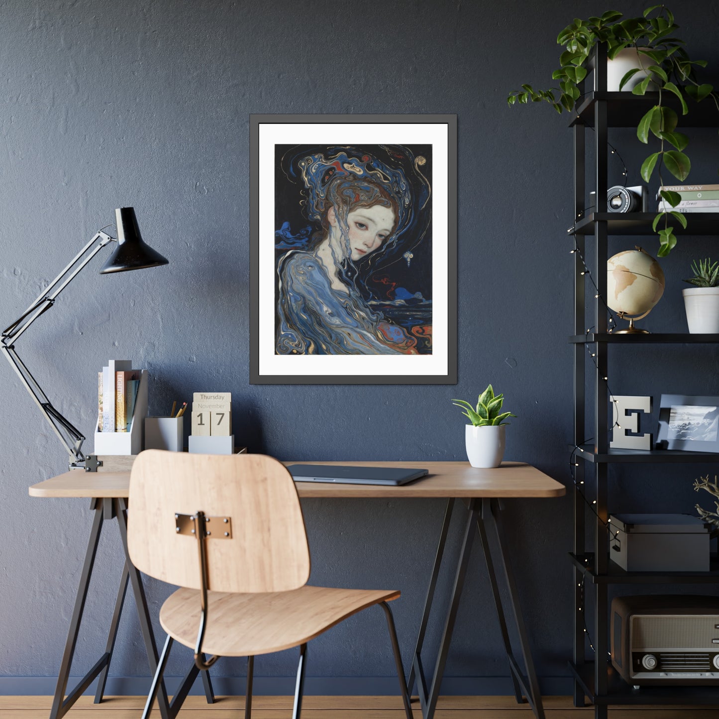 Framed Art Print — Dreamy Blue Portrait Poster