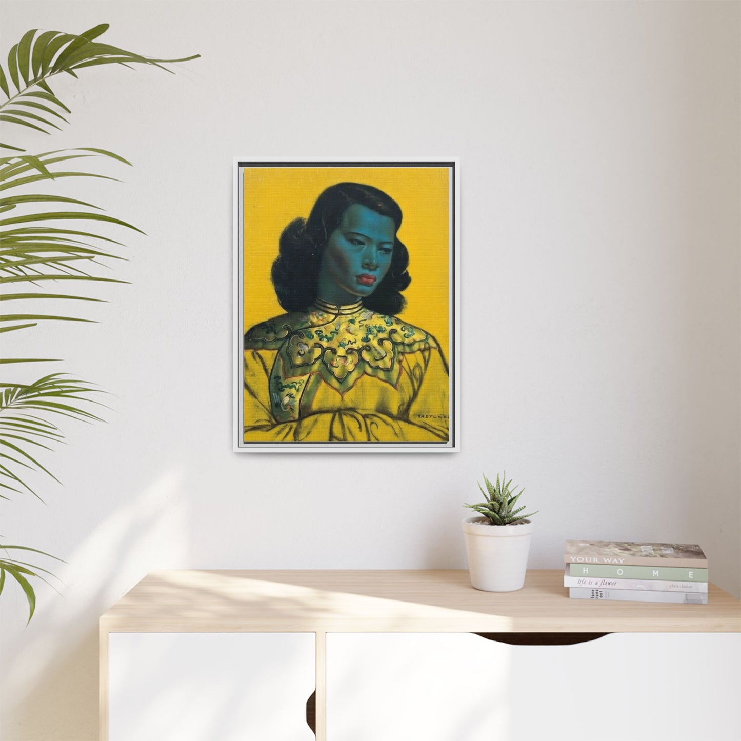 Framed Matte Canvas Art Print — Vintage Portrait with Yellow Background