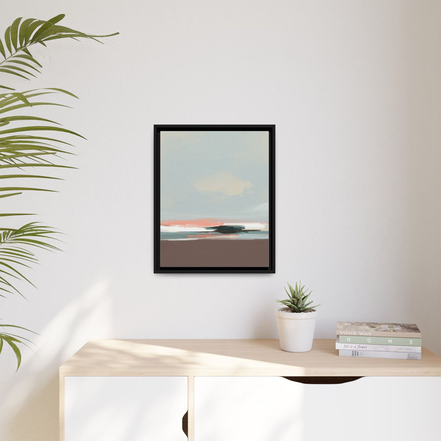 Framed Matte Canvas Print — Soft Coastal Abstract Landscape