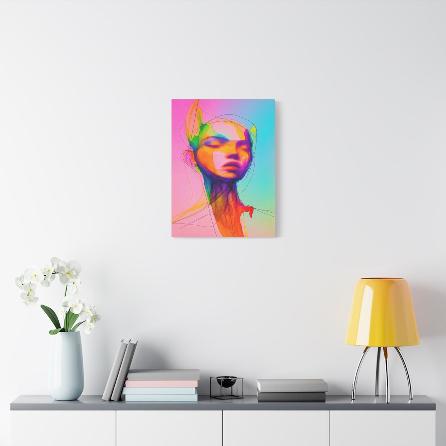Abstract Neon Portrait Matte Canvas Wall Art