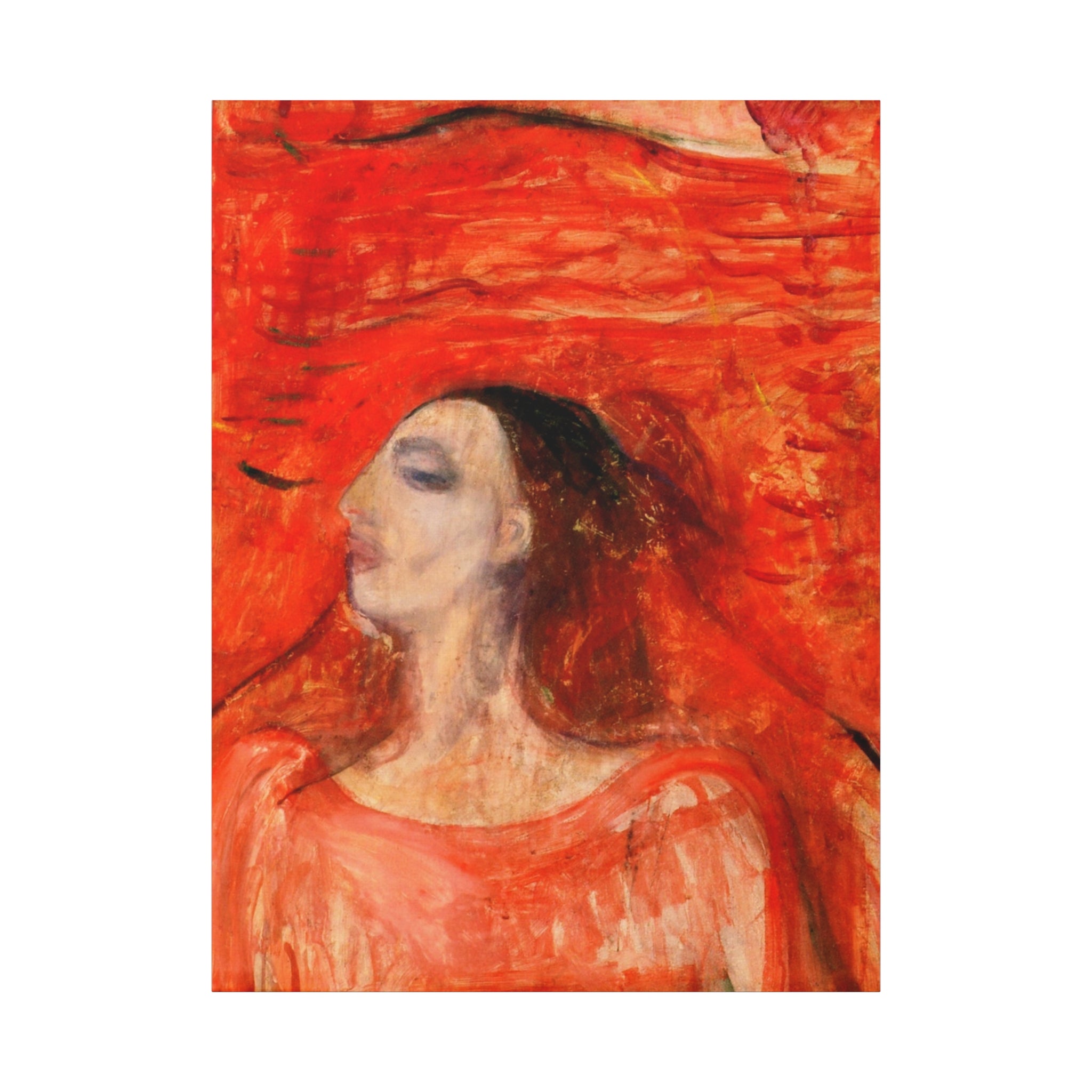 Woman's Head against a Red Background by Edvard Munch Matte Canvas Wall Art
