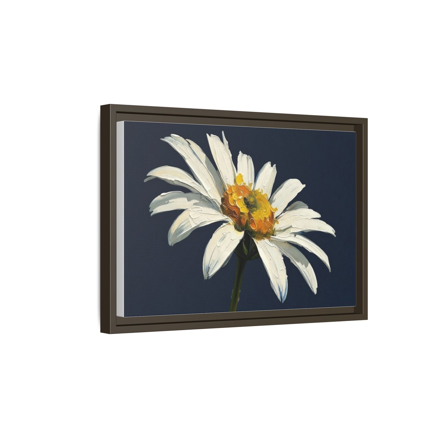 Framed Matte Canvas Daisy Wall Art — White Floral Painting on Navy