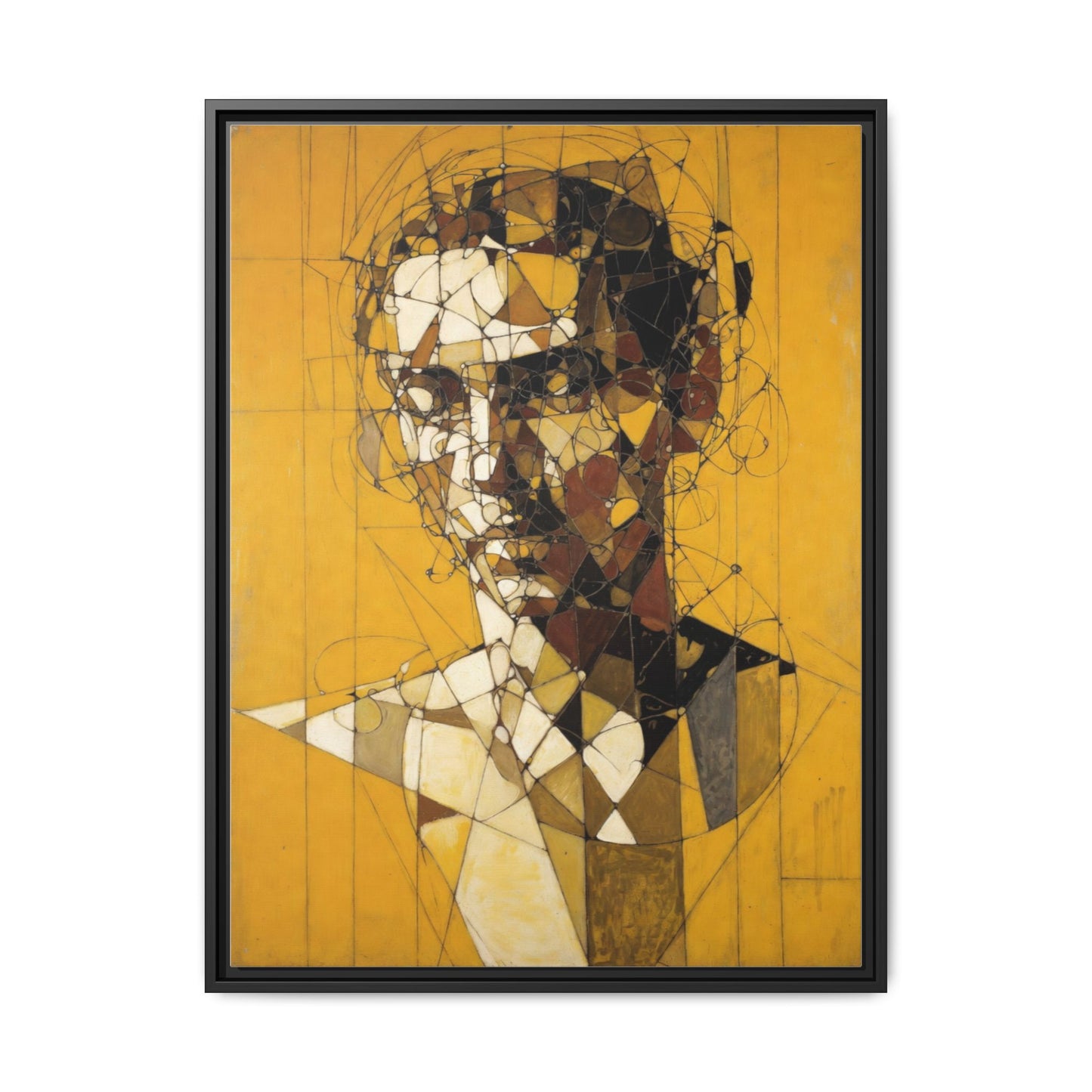 Framed Matte Canvas Art - Abstract Geometric Portrait on Mustard Yellow