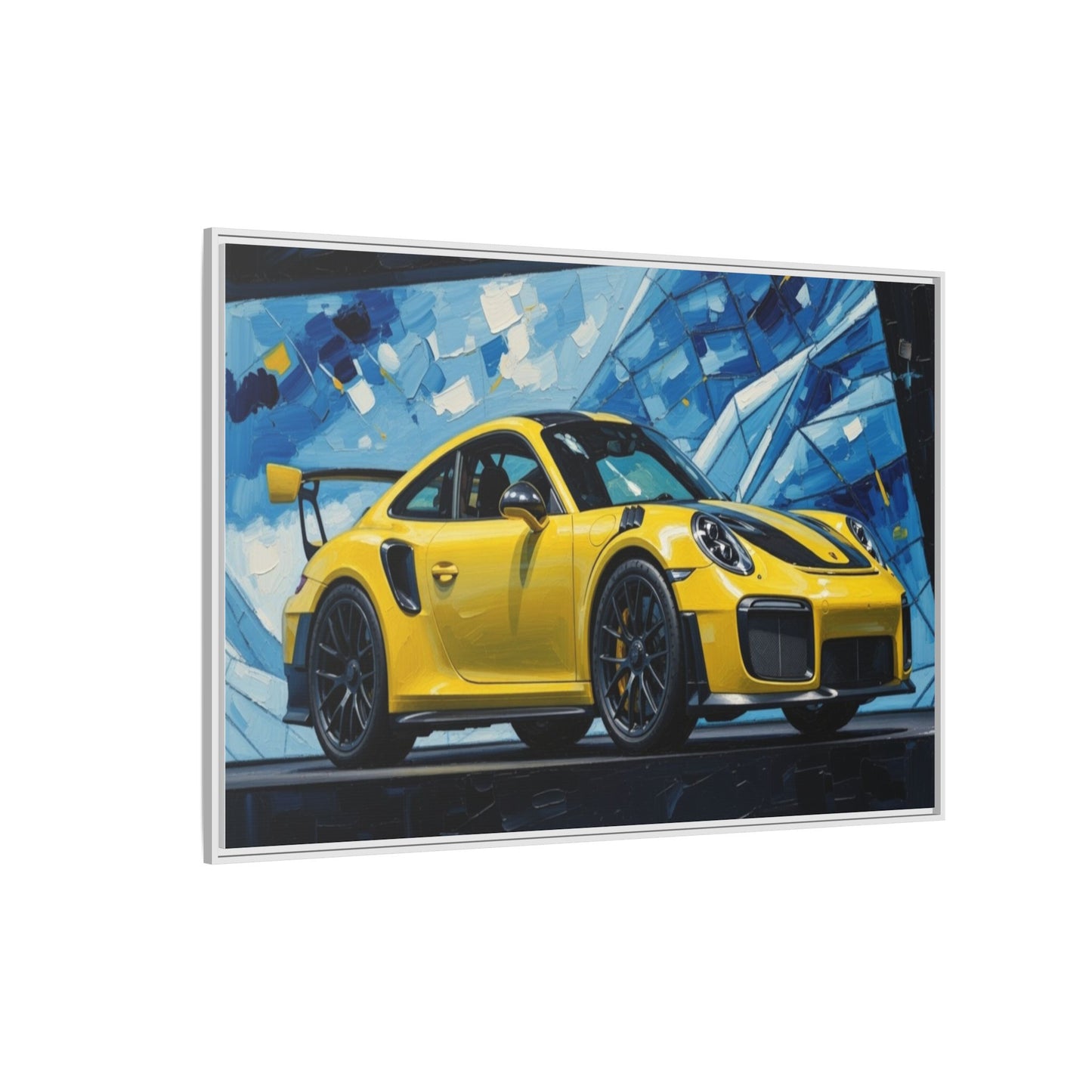 Yellow Porsche Sports Car Matte Framed Canvas – Modern Automotive Wall Art