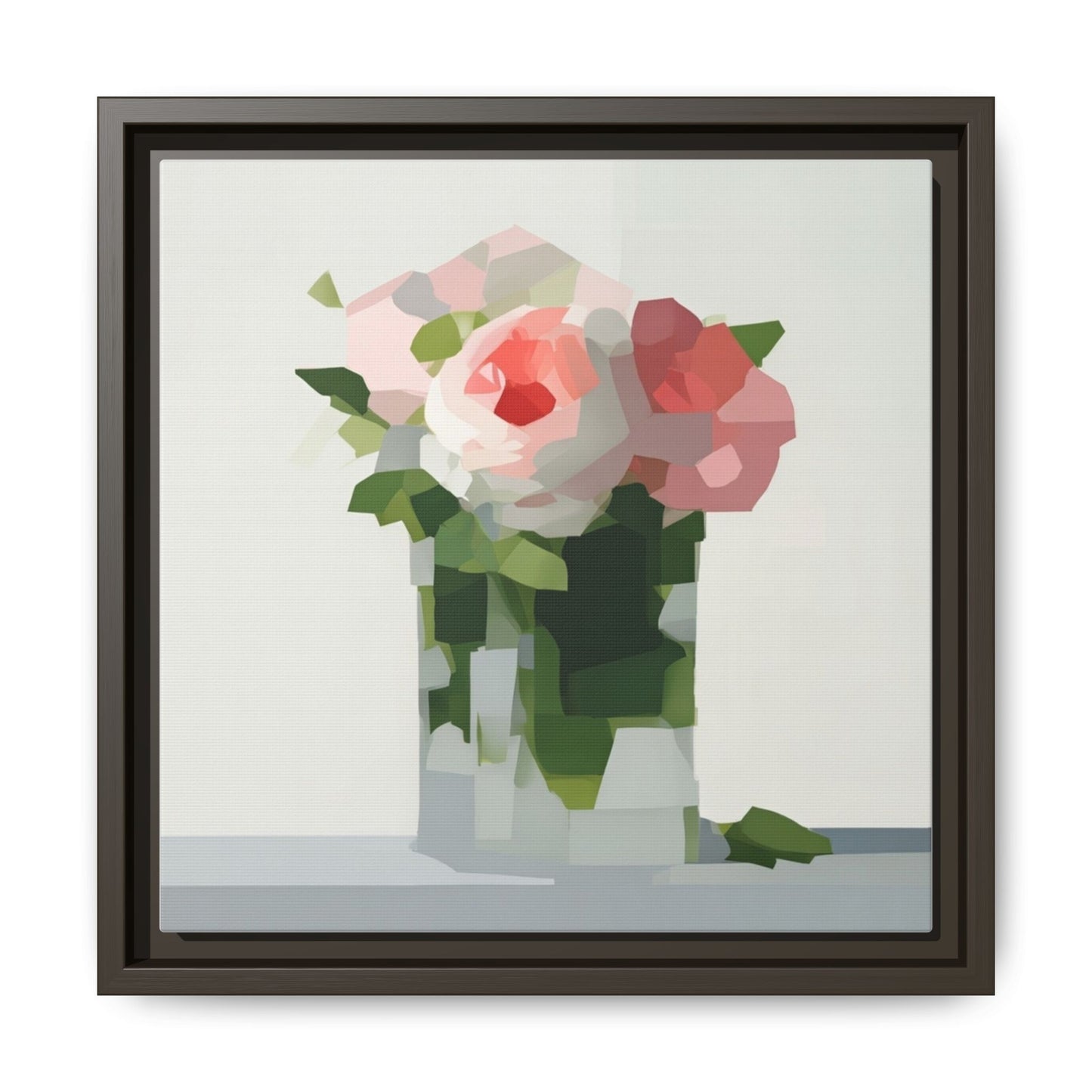 Framed Floral Canvas Print — Modern Pink Roses Still Life