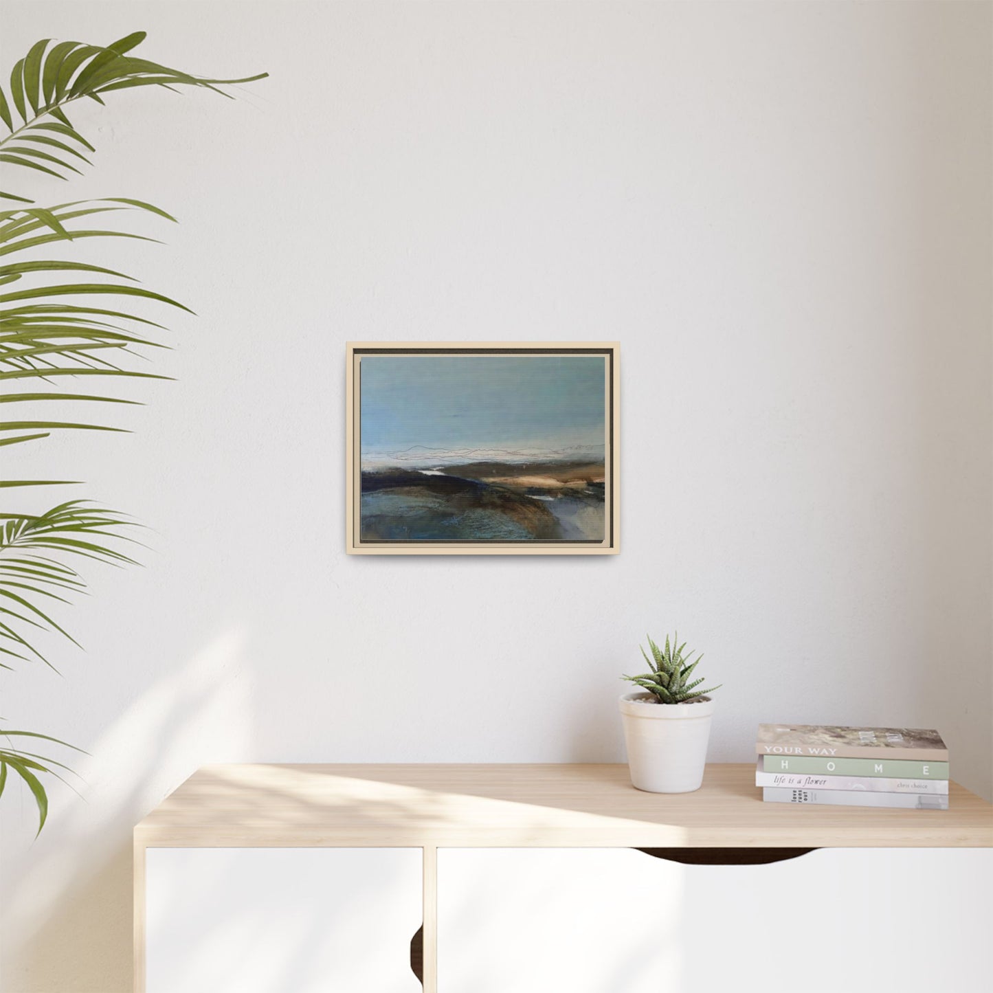 Framed Matte Canvas Wall Art — Serene Abstract Blue Landscape