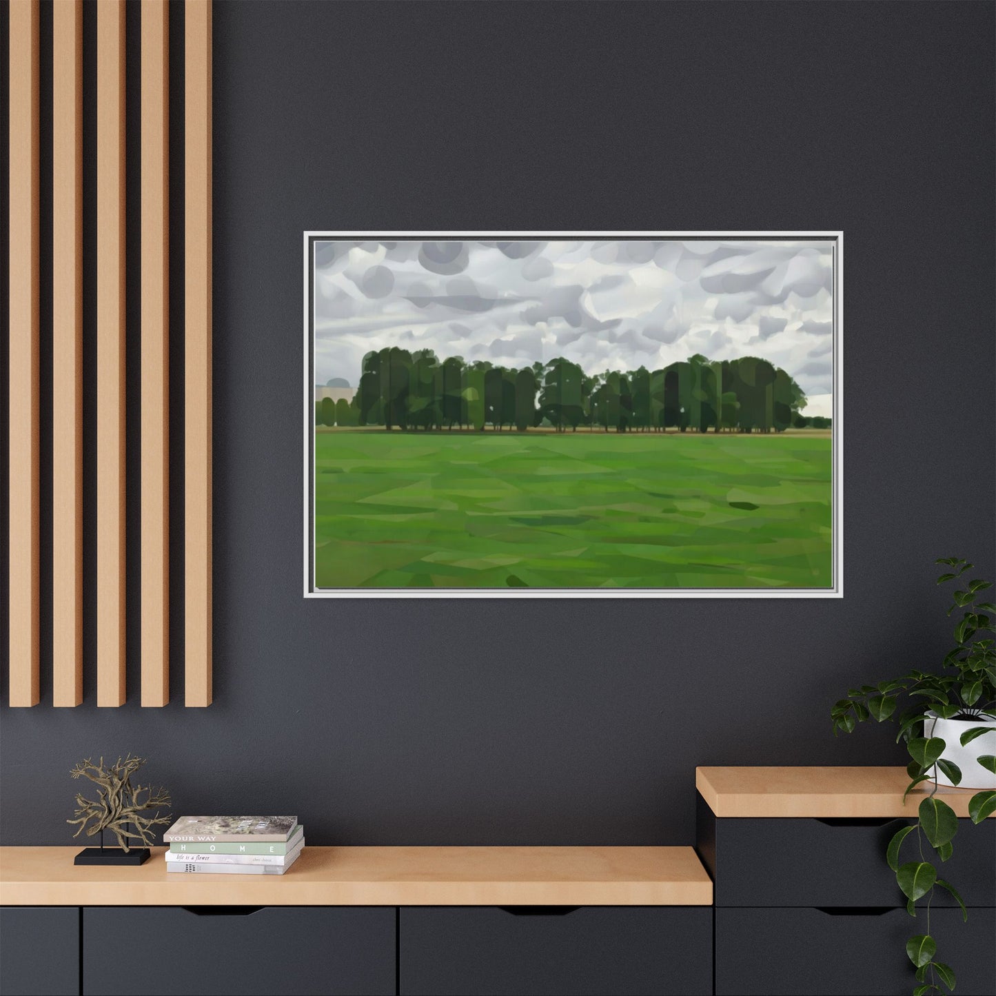 Framed Matte Canvas Print — Minimalist Green Landscape Art