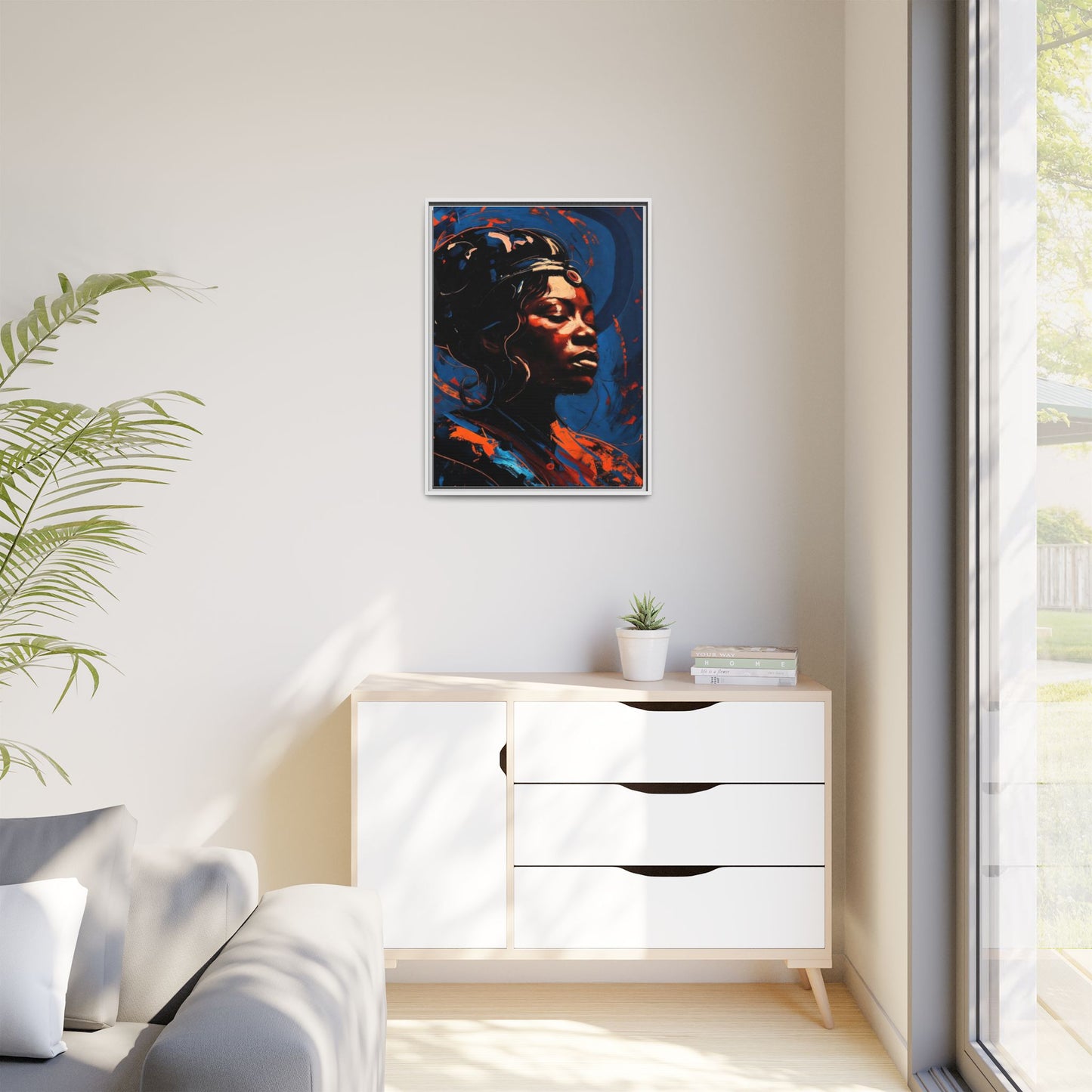 Framed Matte Canvas Art - Vibrant Portrait of a Black Woman (Multi-Color)