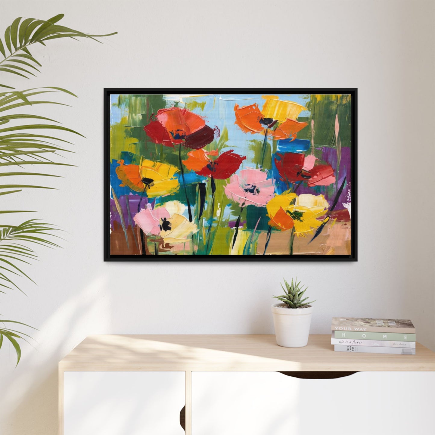 Framed Floral Canvas Print — Colorful Abstract Poppy Artwork