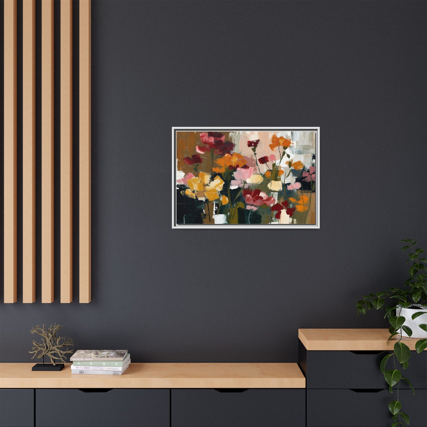 Framed Matte Canvas Floral Abstract Wall Art