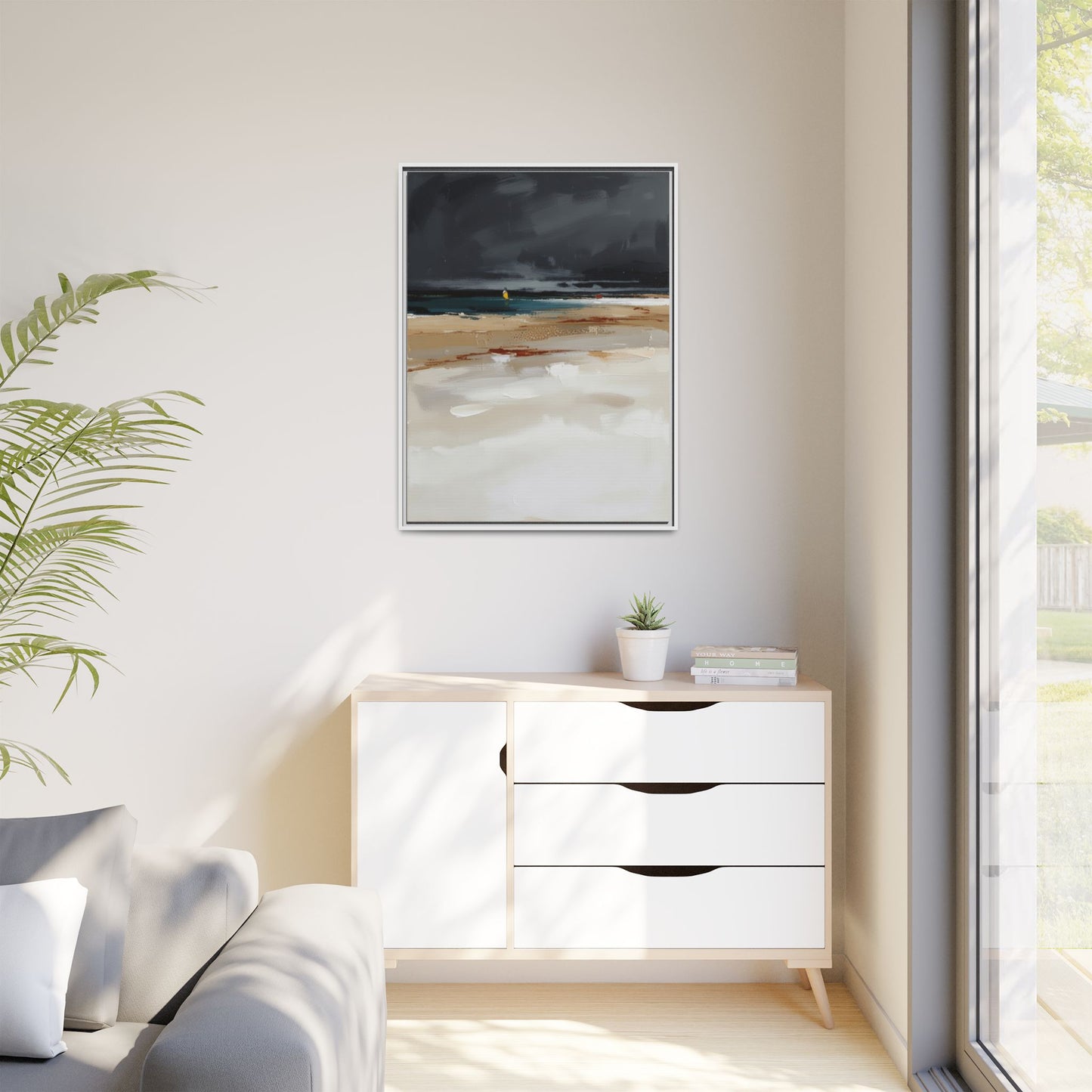 Framed Matte Canvas Beachscape Art Print — Coastal Abstract Wall Decor