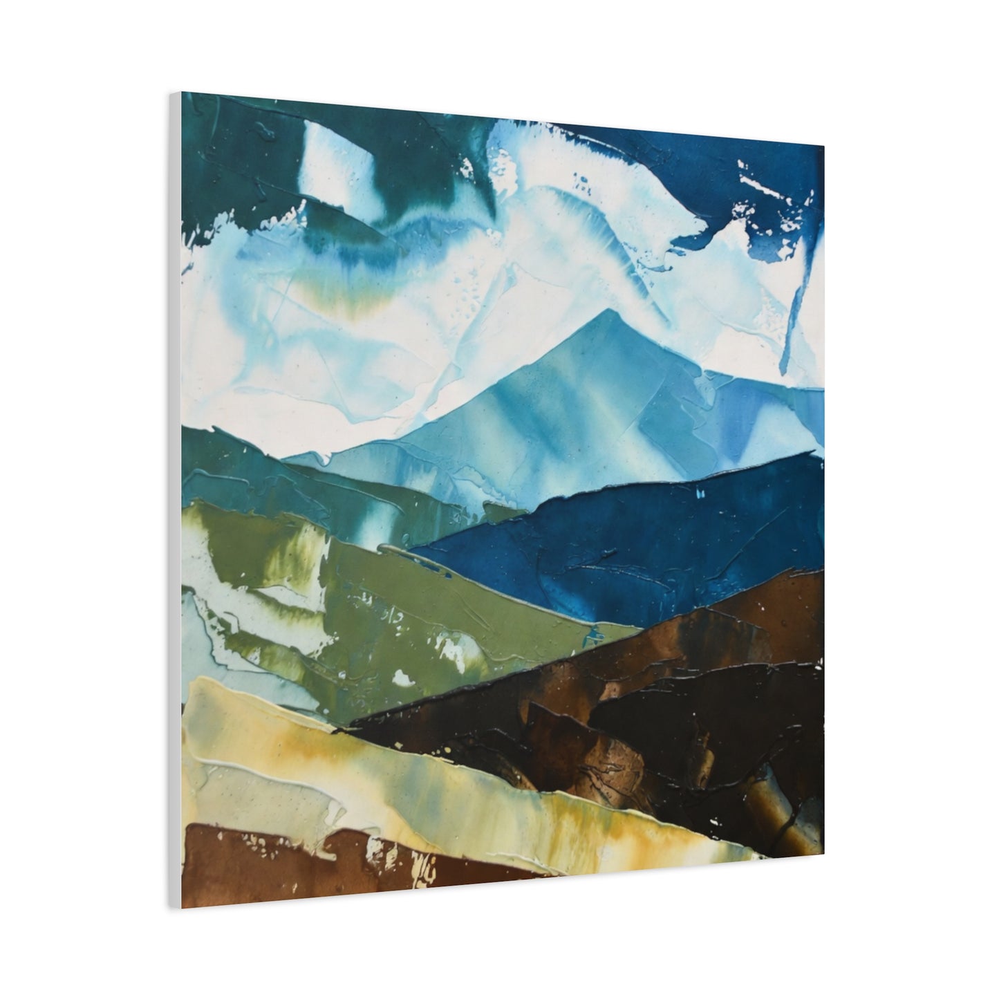 Abstract Mountain Landscape Matte Canvas Wall Art — Blue & Earth Tone Stretched Canvas
