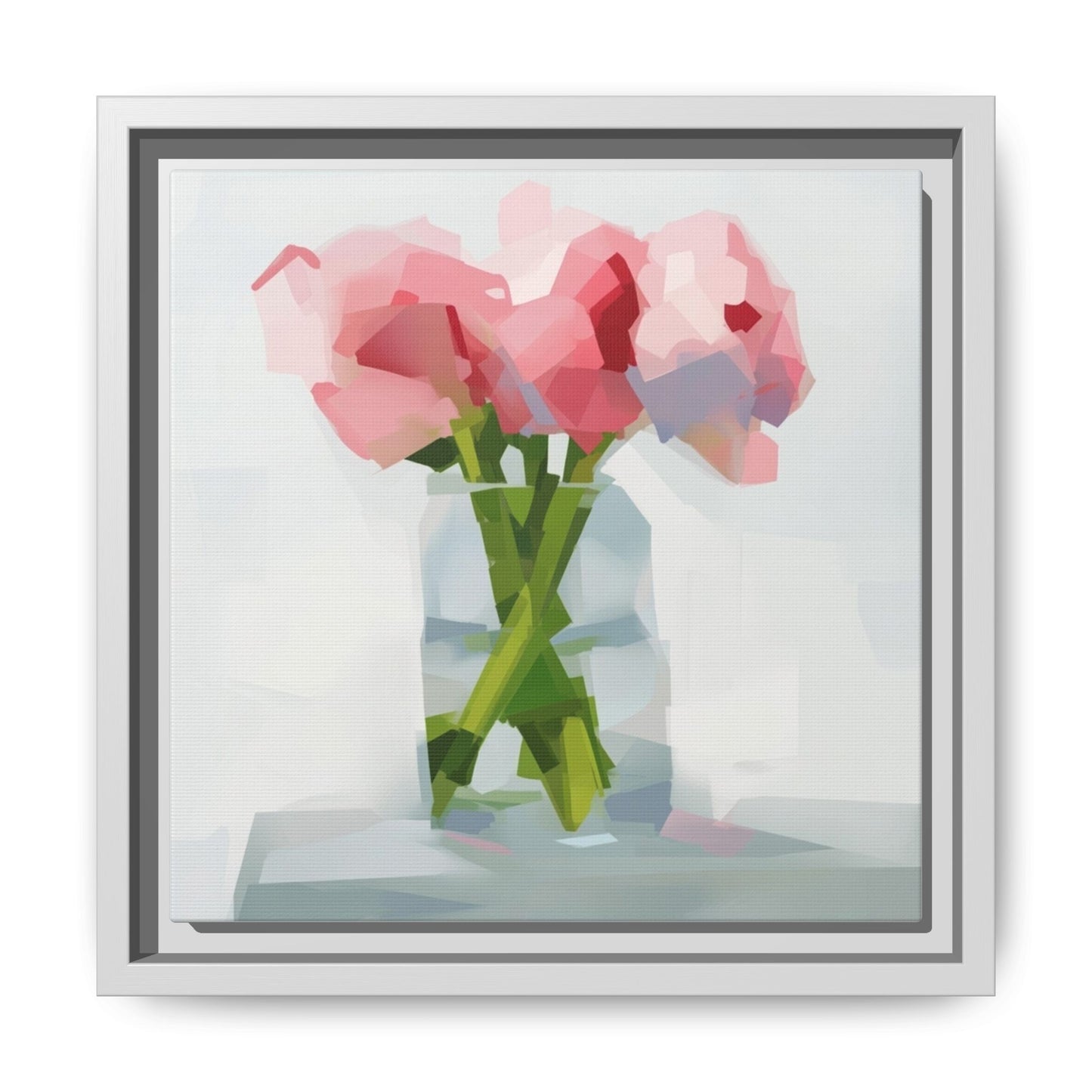 Framed Floral Canvas Art — Pink Peonies in Vase (Matte)
