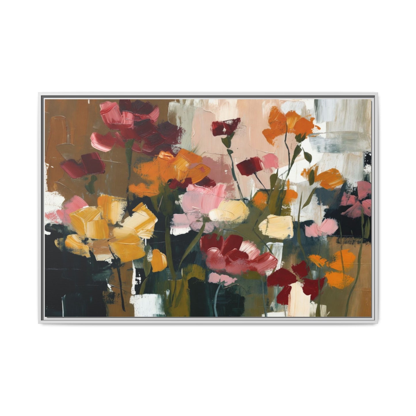 Framed Matte Canvas Floral Abstract Wall Art