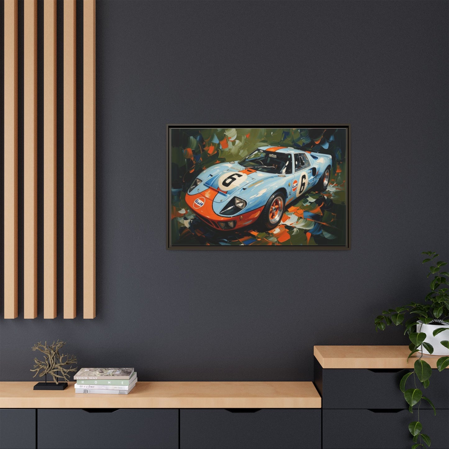 Gulf Racing GT40 Matte Framed Canvas — Vintage Sports Car Wall Art