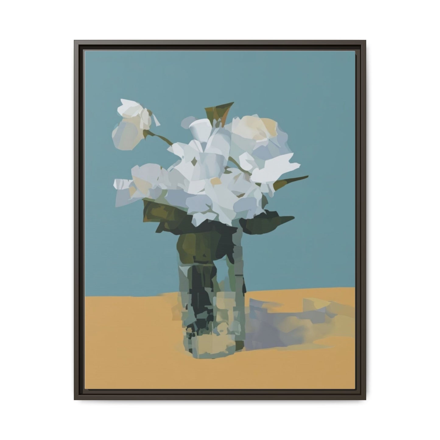 Framed Floral Still Life Canvas Art — Modern White Bouquet Wall Art