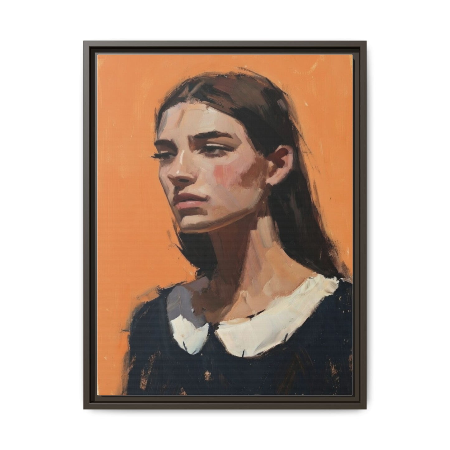 Framed Matte Canvas Portrait Art — Modern Figurative Painting on Orange
