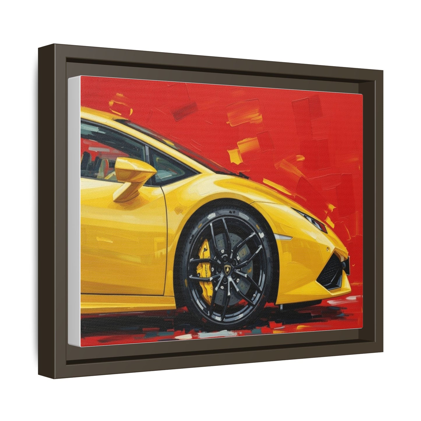Yellow Sports Car Matte Canvas Print — Framed Automotive Wall Art