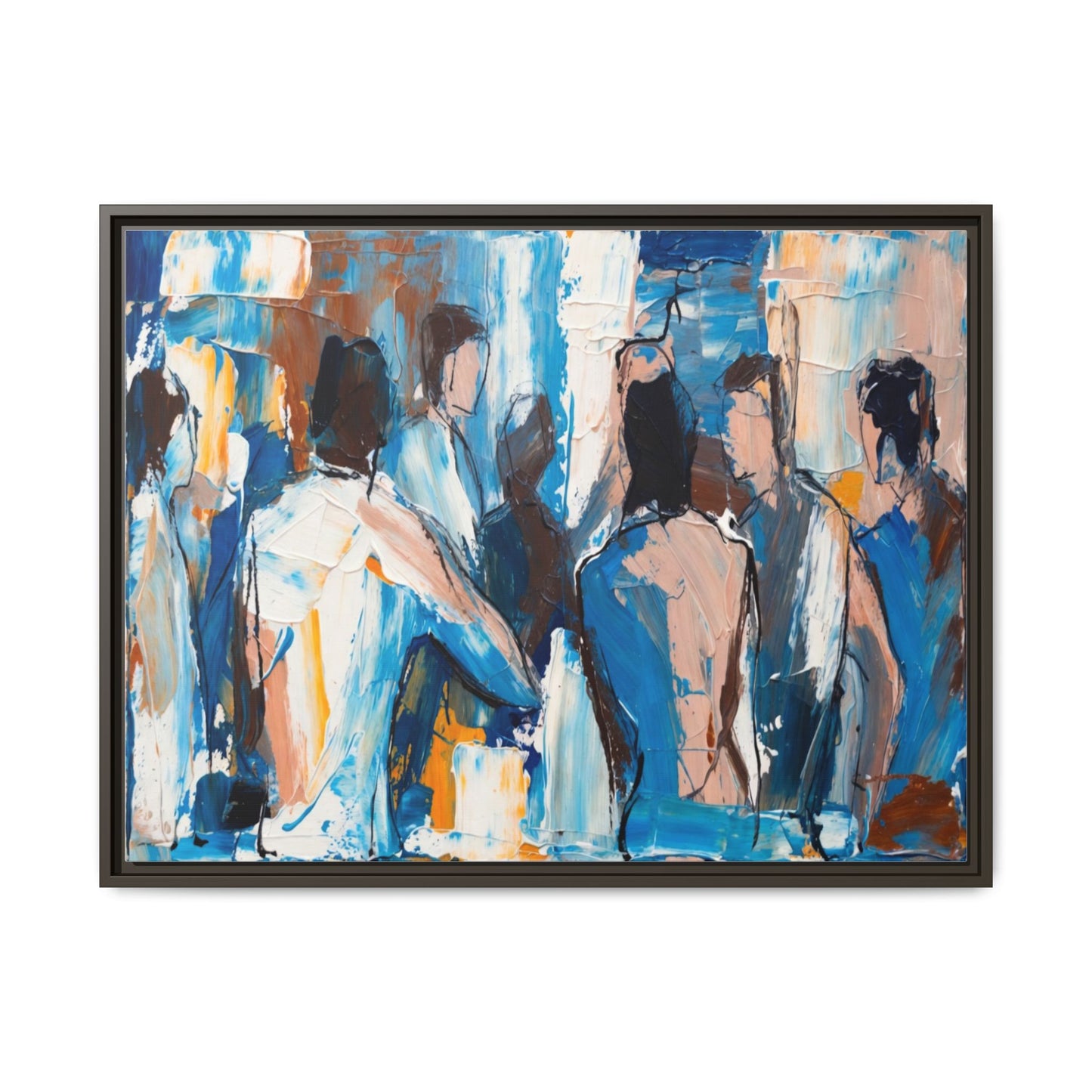 Abstract Coastal Figures Matte Canvas Framed Wall Art