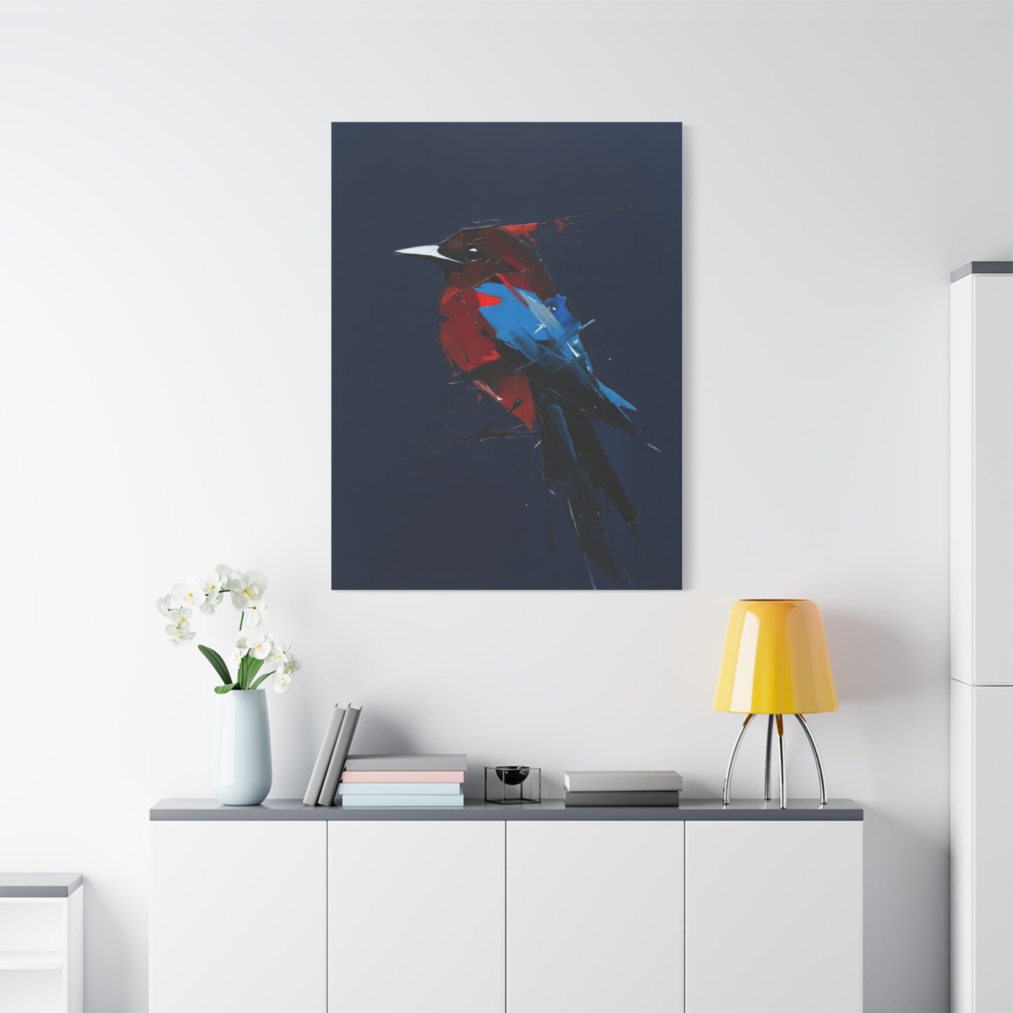 Abstract Red & Blue Bird Canvas Print — Matte Stretched Wall Art