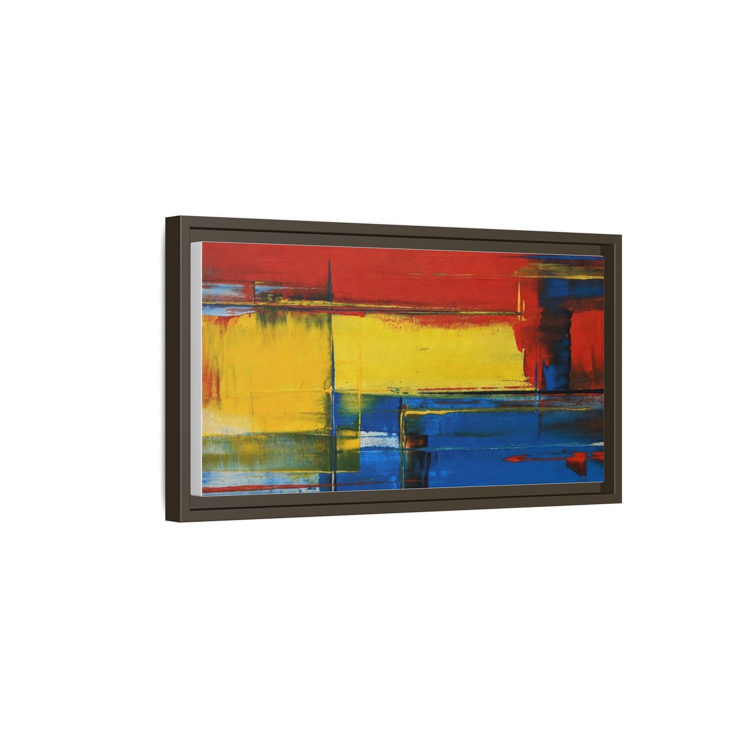 Abstract Color Block Matte Canvas Framed Wall Art — Modern Red Yellow Blue Painting