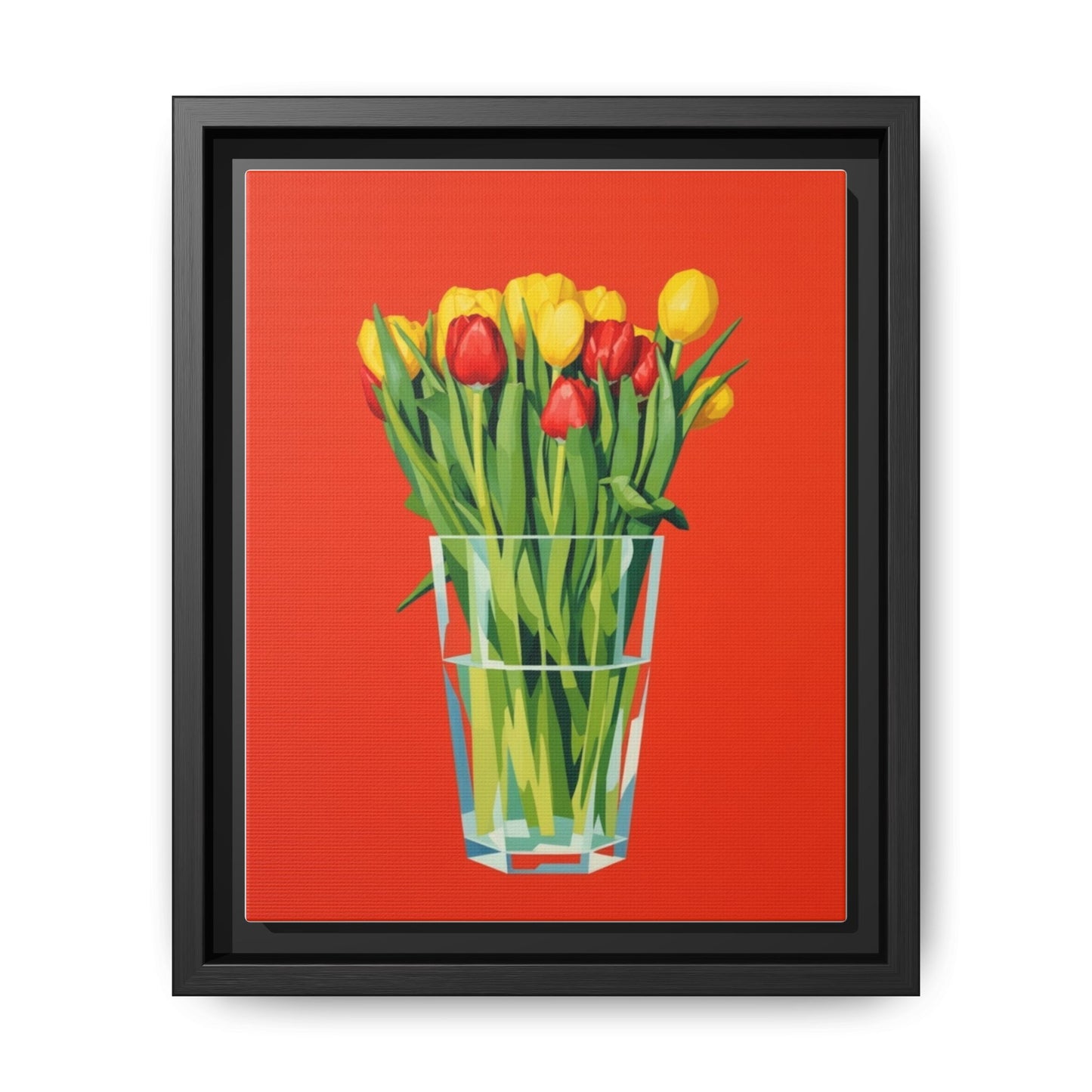 Framed Tulip Bouquet Matte Canvas Art — Vibrant Red Floral Wall Print