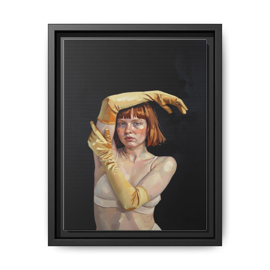 Framed Matte Canvas Art – Portrait of Woman in Yellow Gloves