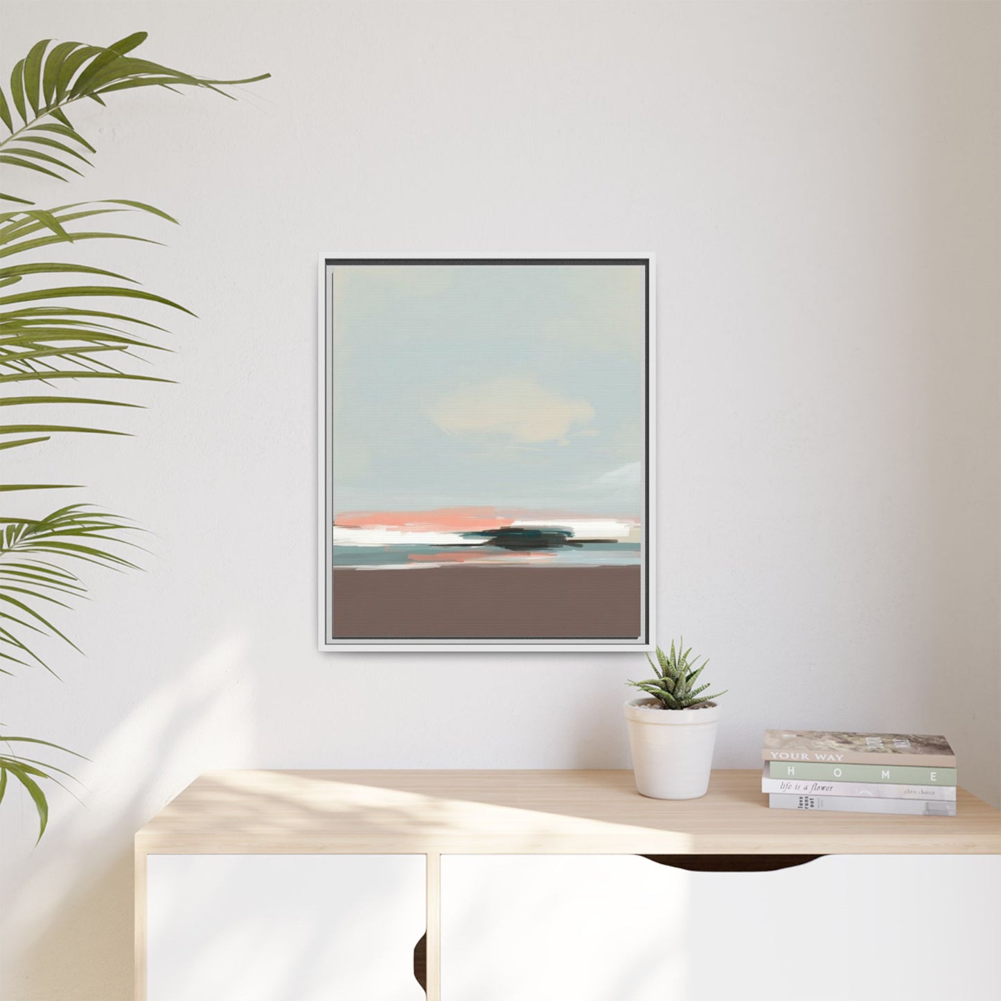 Framed Matte Canvas Print — Soft Coastal Abstract Landscape