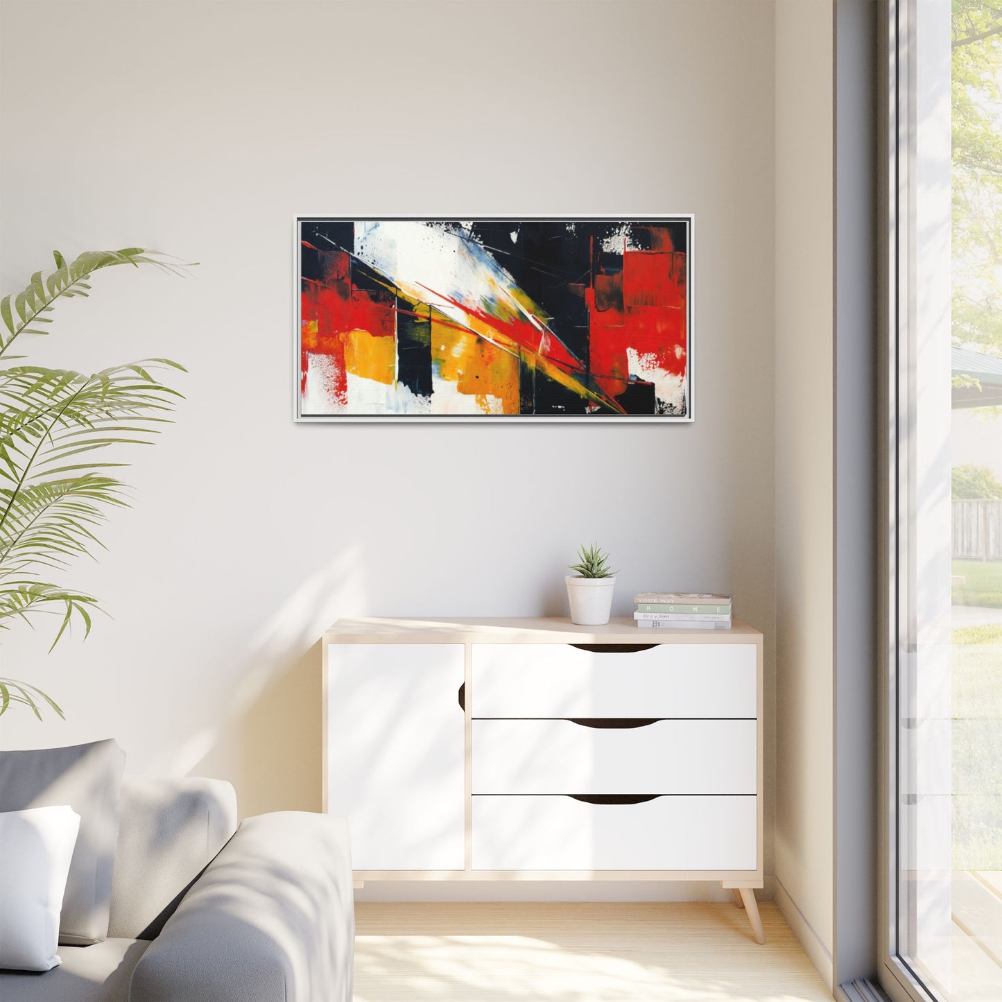 Abstract Red & Black Framed Canvas Print — Modern Geometric Wall Art