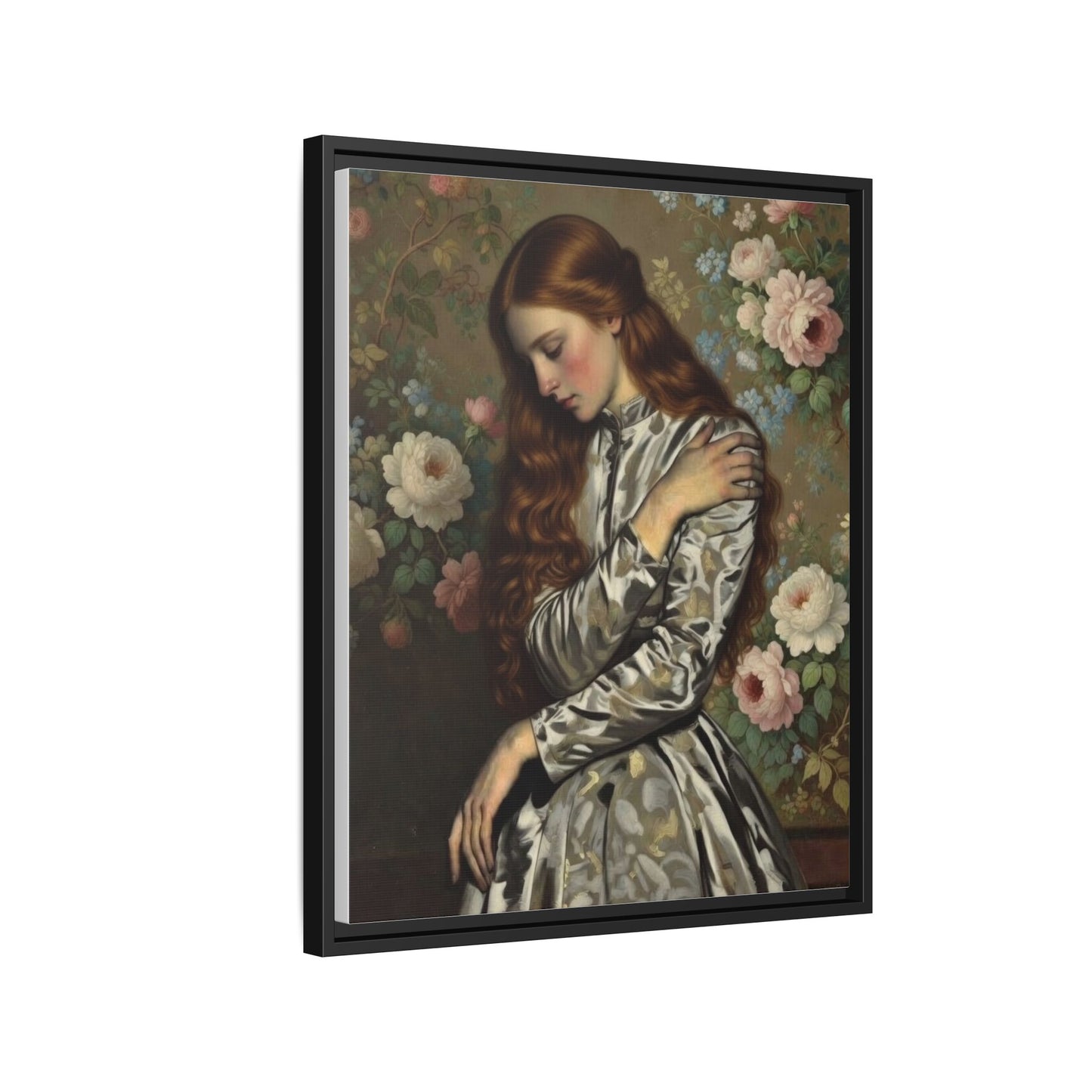 Framed Matte Canvas Art — Vintage Floral Portrait of a Young Woman