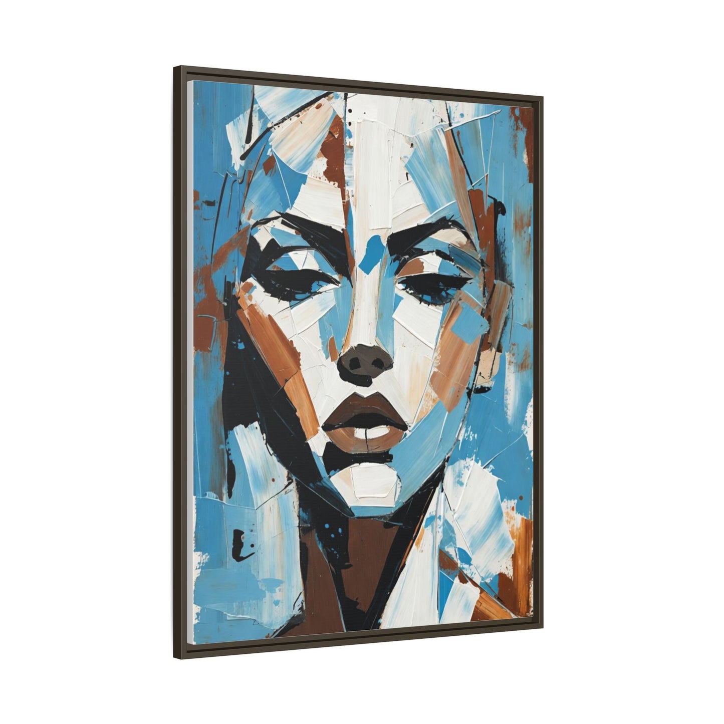 Abstract Blue Face Matte Canvas Wall Art — Framed Modern Portrait Print