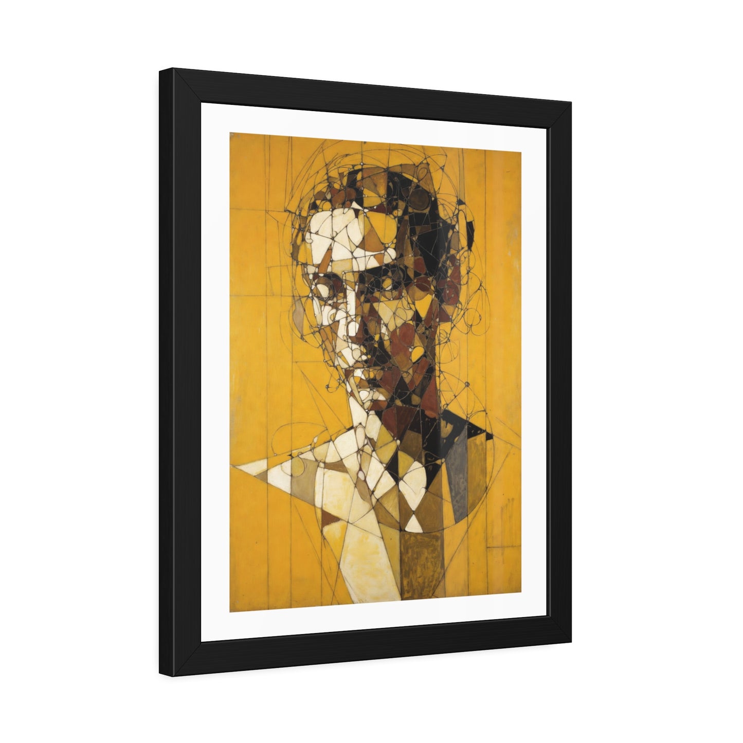 Framed Poster — Abstract Geometric Portrait on Mustard Yellow