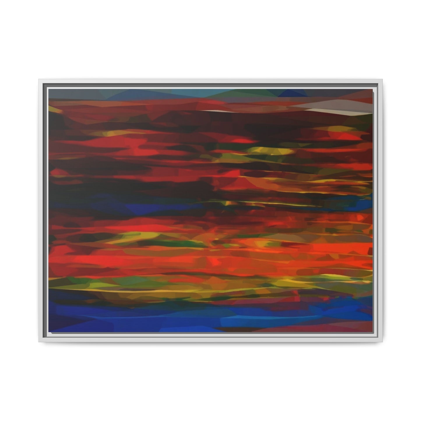 Abstract Multi-Color Matte Canvas Framed Wall Art — Bold Red & Blue Modern Painting