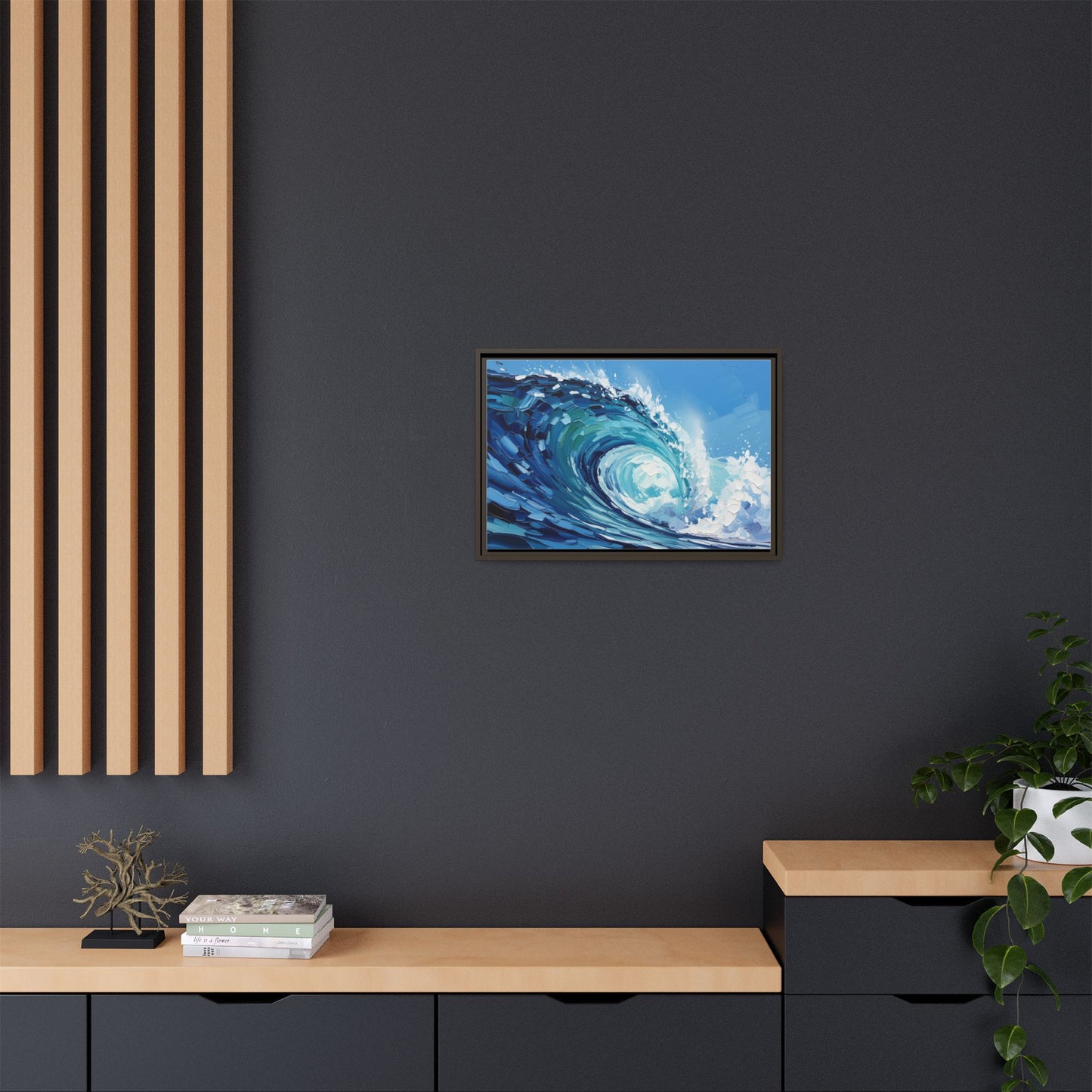 Framed Matte Canvas Wave Art — Blue Ocean Surf Wall Decor
