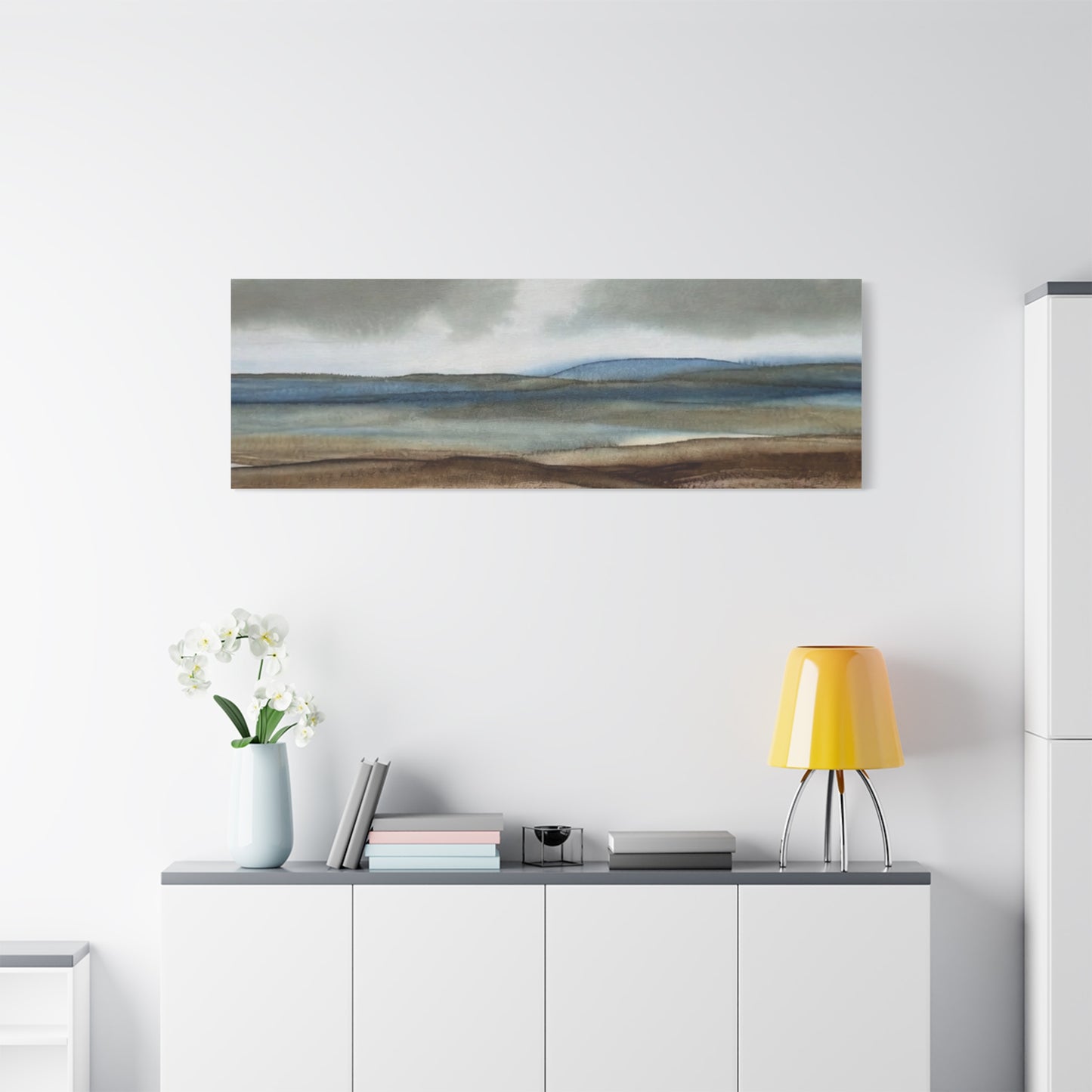 Coastal Mist Matte Canvas Print — Serene Blue-Brown Landscape Wall Art