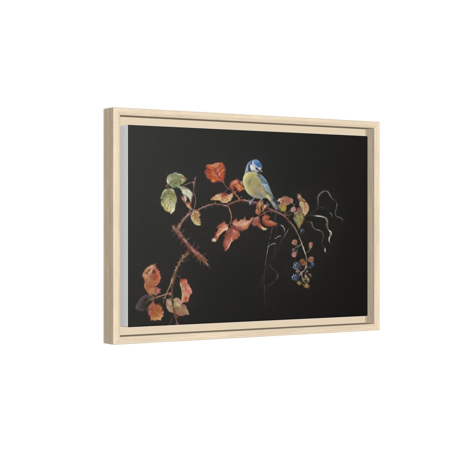 Framed Matte Canvas - Blue Tit on Autumn Branch Wall Art