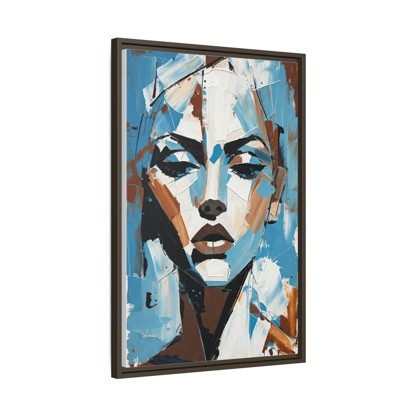 Abstract Blue Face Matte Canvas Wall Art — Framed Modern Portrait Print