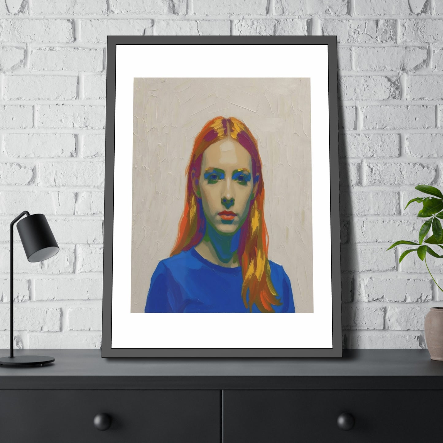 Framed Art Print — Colorful Portrait of Red-Haired Woman, Modern Pop Portrait Wall Art