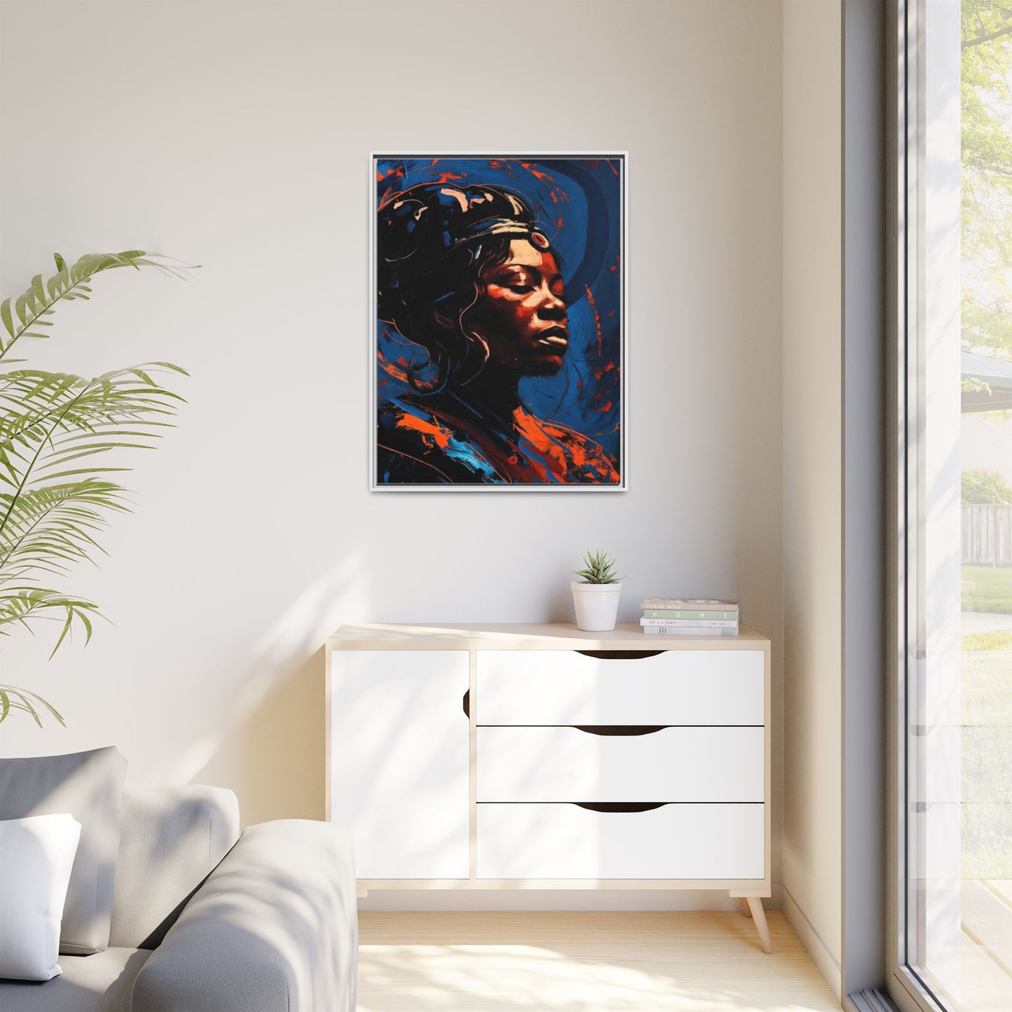 Framed Matte Canvas Art - Vibrant Portrait of a Black Woman (Multi-Color)