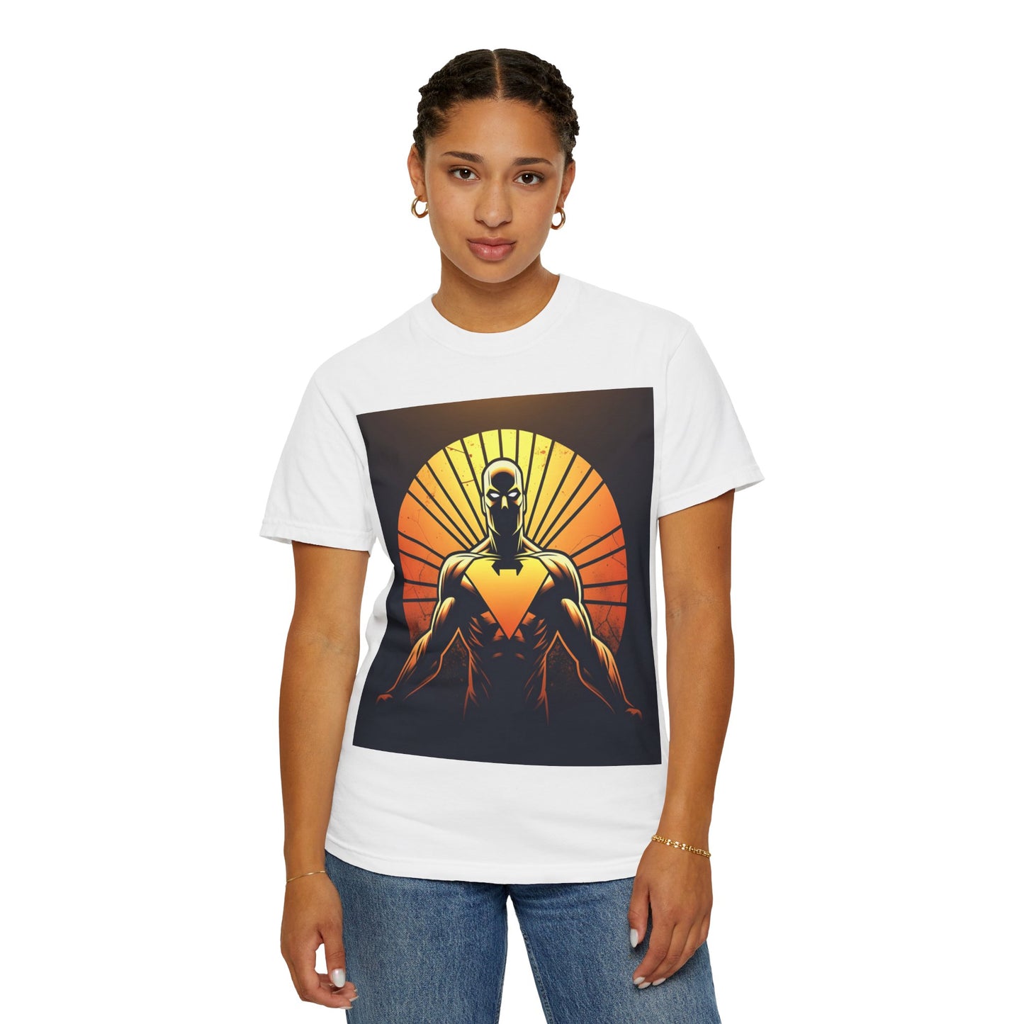 Superhero Sunrise T-Shirt — Bold Chest Emblem Graphic