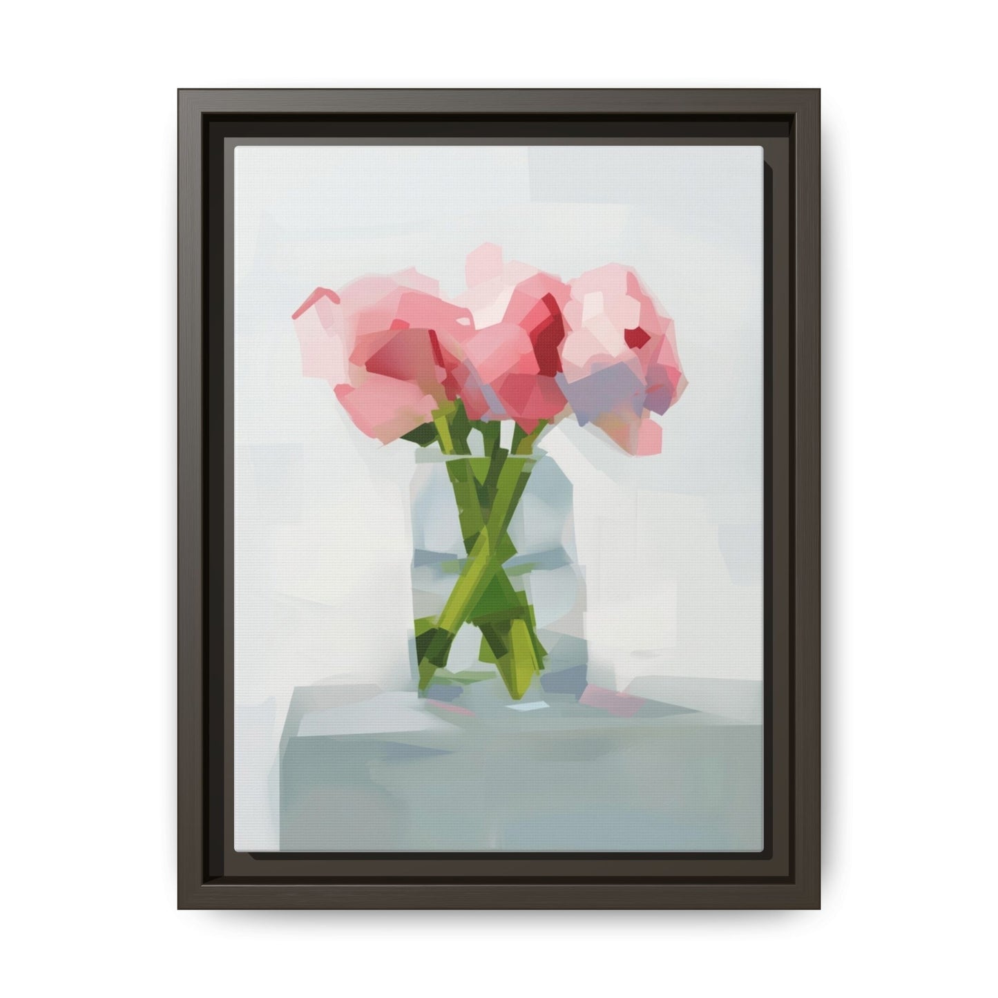 Framed Floral Canvas Art — Pink Peonies in Vase (Matte)