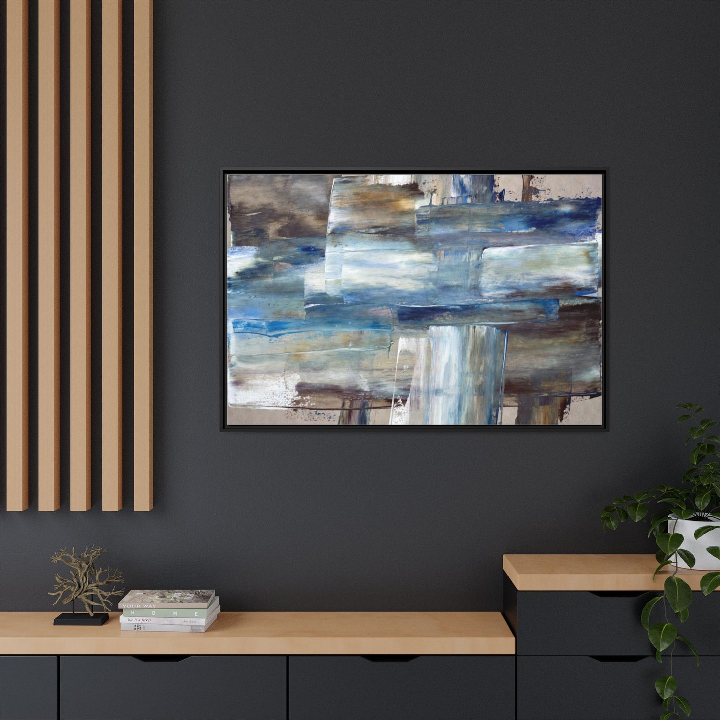 Abstract Blue Coastal Matte Canvas Framed Wall Art