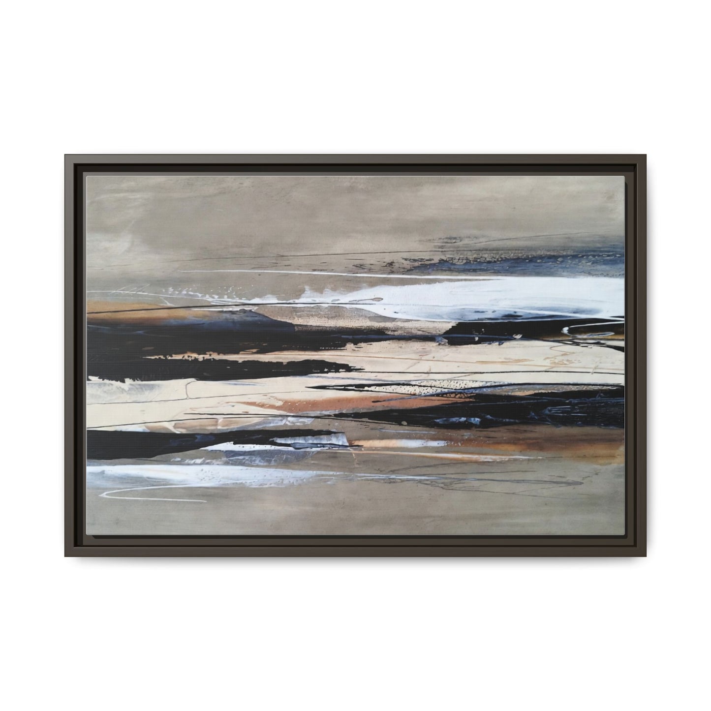 Abstract Seascape Matte Canvas Framed Wall Art — Neutral Coastal Landscape