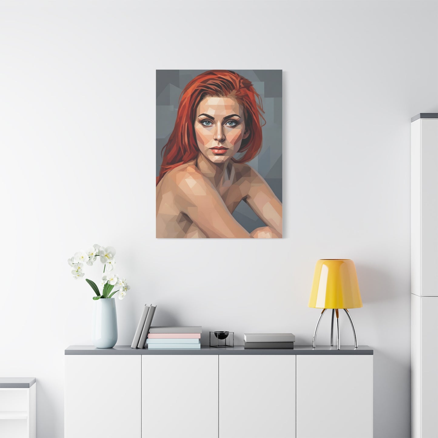 Geometric Redhead Portrait Matte Canvas Print — Modern Pop Art Wall Decor