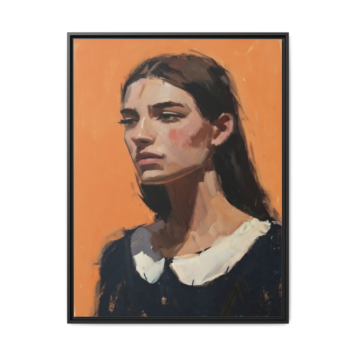 Framed Matte Canvas Portrait Art — Modern Figurative Painting on Orange