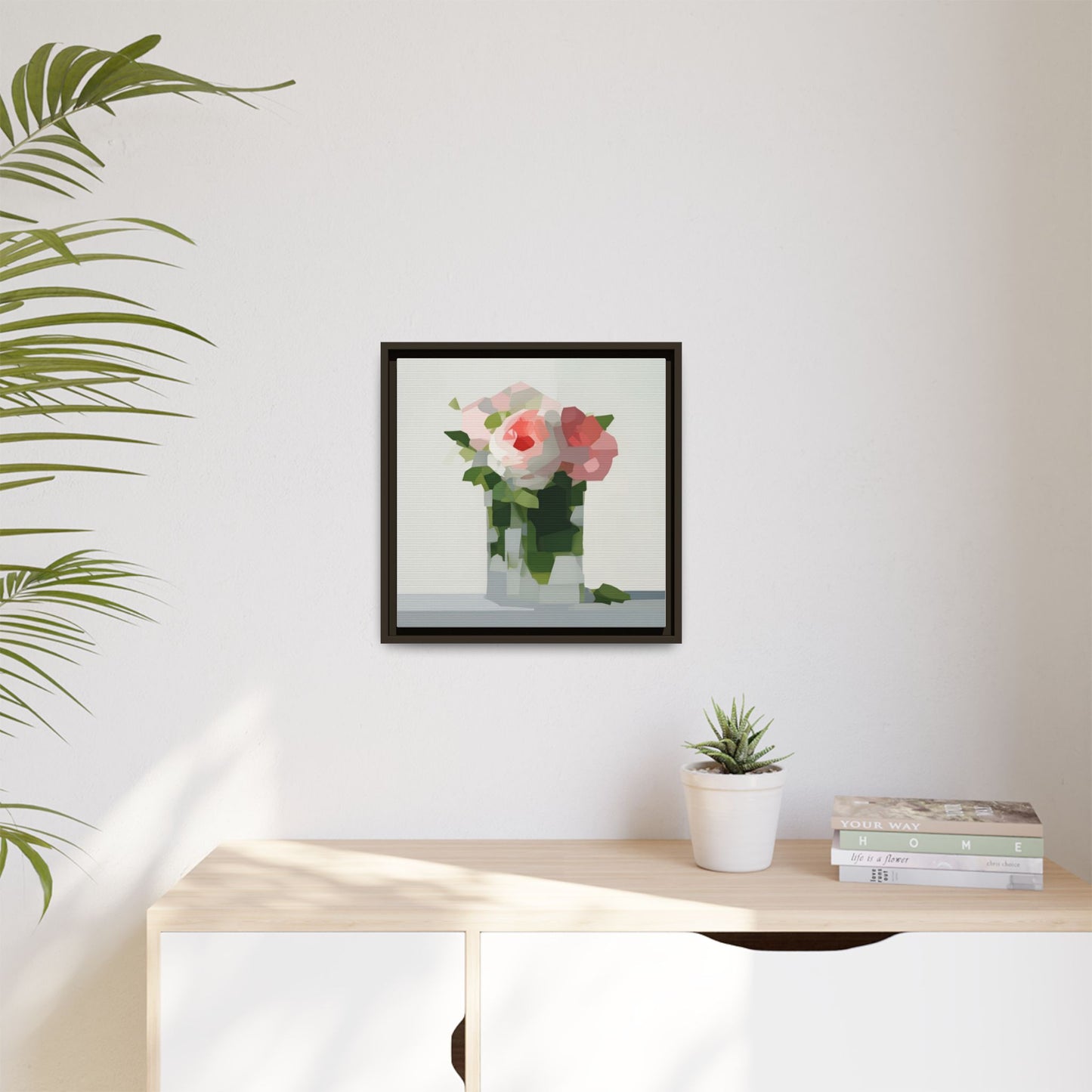 Framed Floral Canvas Print — Modern Pink Roses Still Life