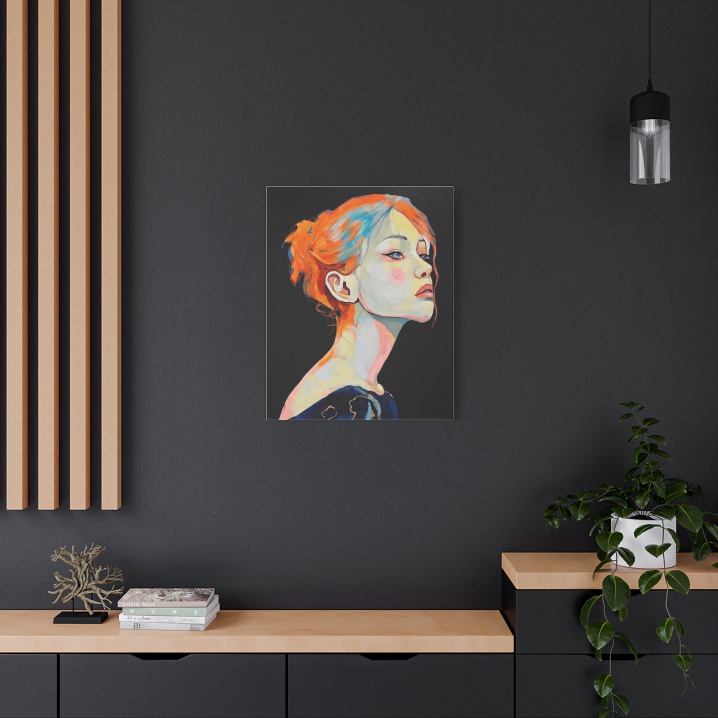 Contemplative Portrait Matte Canvas Wall Art — Colorful Female Profile Painting
