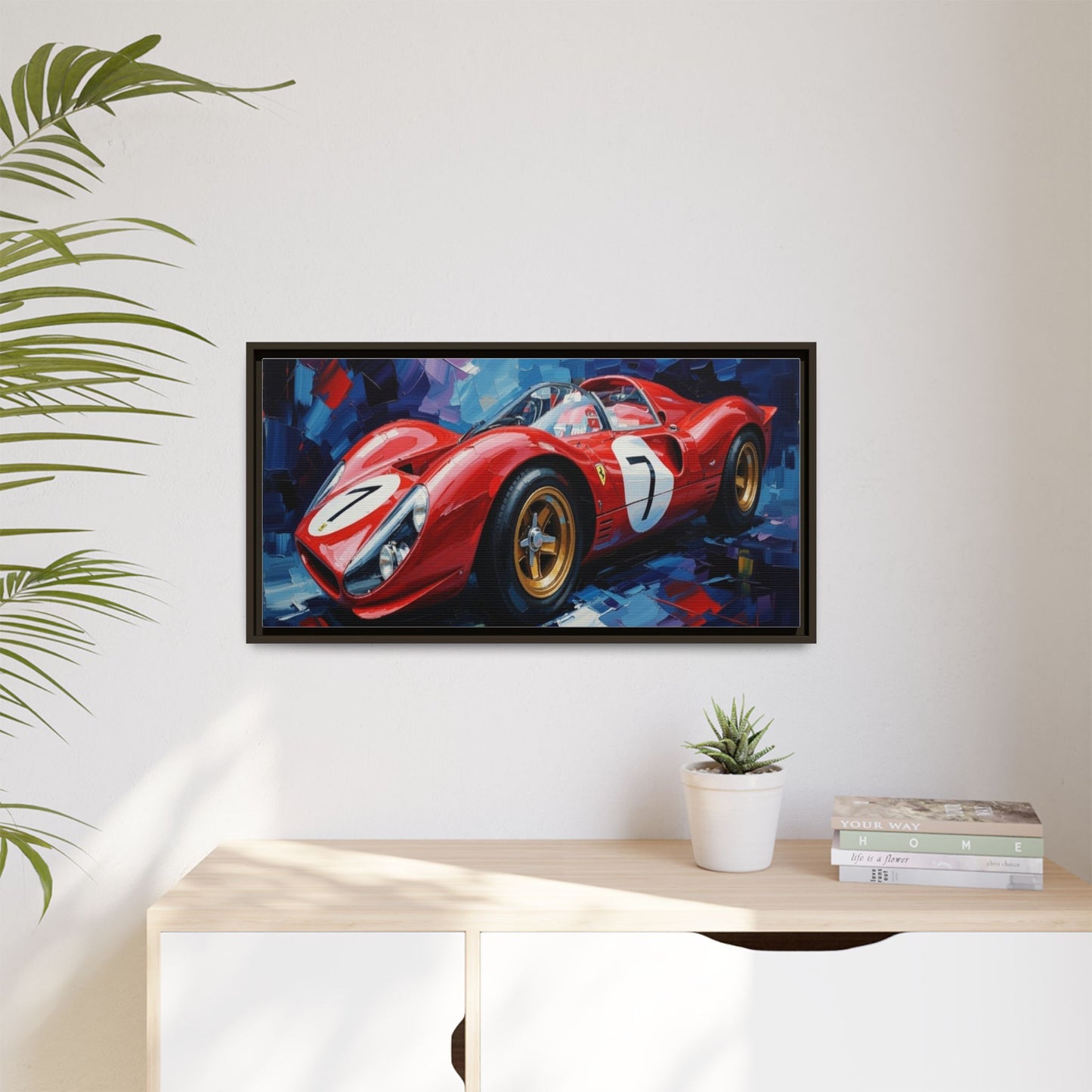 Vintage Ferrari Red Racecar Matte Canvas Framed Wall Art