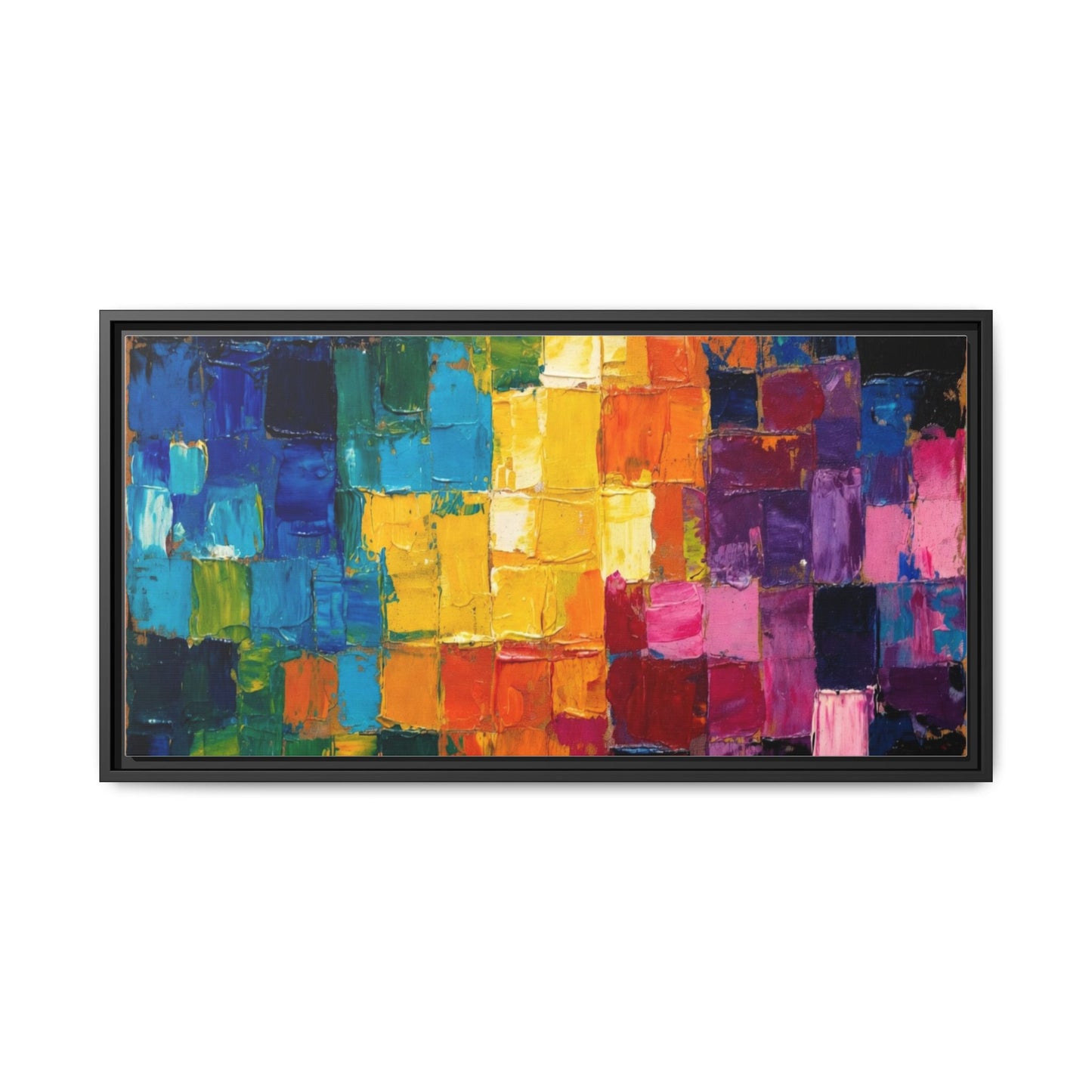 Abstract Rainbow Mosaic Framed Canvas Print — Colorful Modern Wall Art